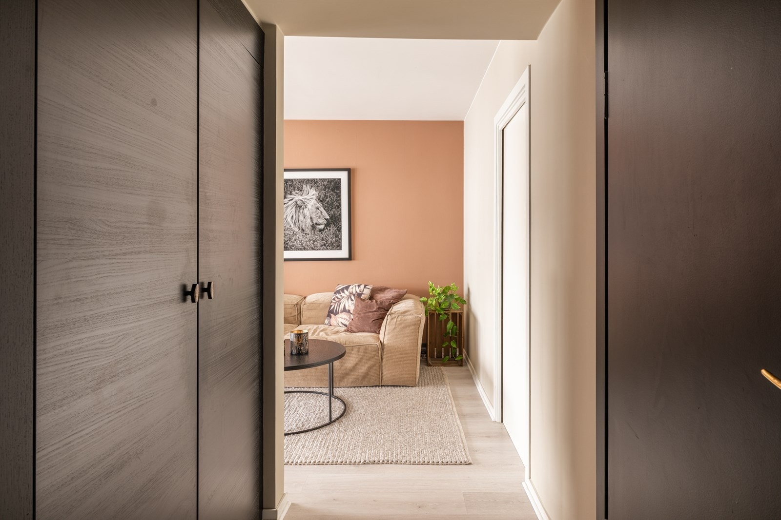 Velkommen inn! Innbydende entré med plass til oppbevaring i garderobeskap. Galleribilde