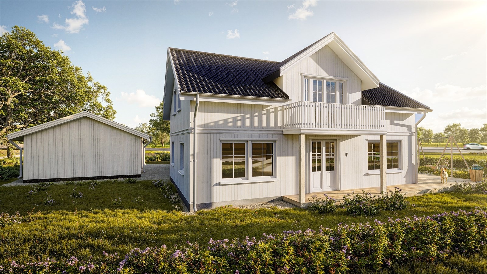 Den store tomten på over 1,3 mål ligger i landlige og fredfulle omgivelser. Galleribilde