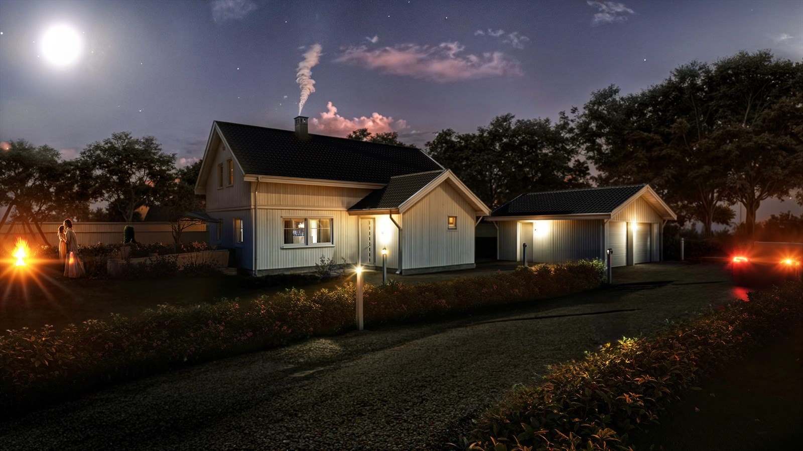 Tegningene viser en familievennlig bolig over 1,5 etasje med blant annet fire soverom. Galleribilde