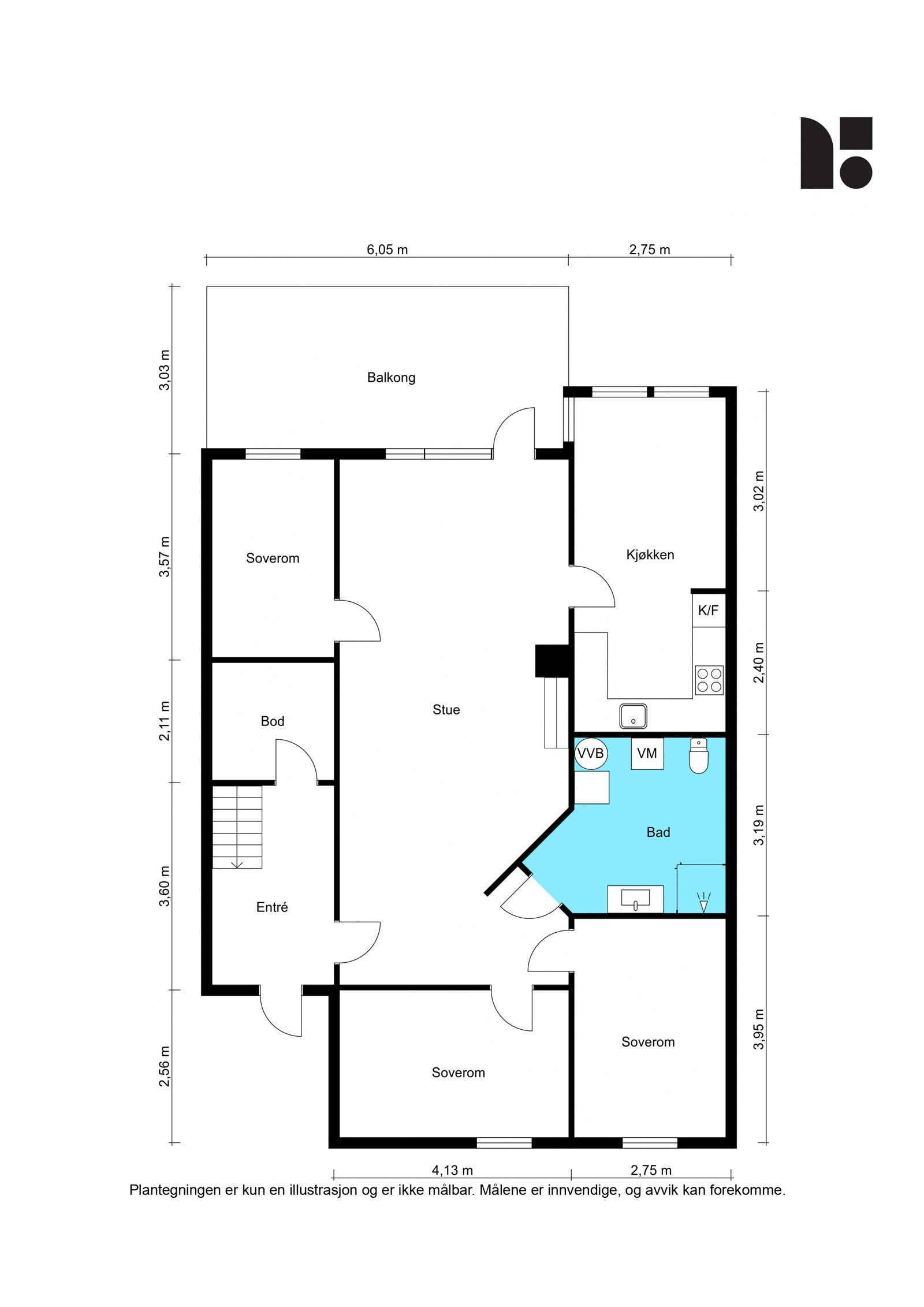 Plantegning 2.etasje (hovedetasjen) Galleribilde