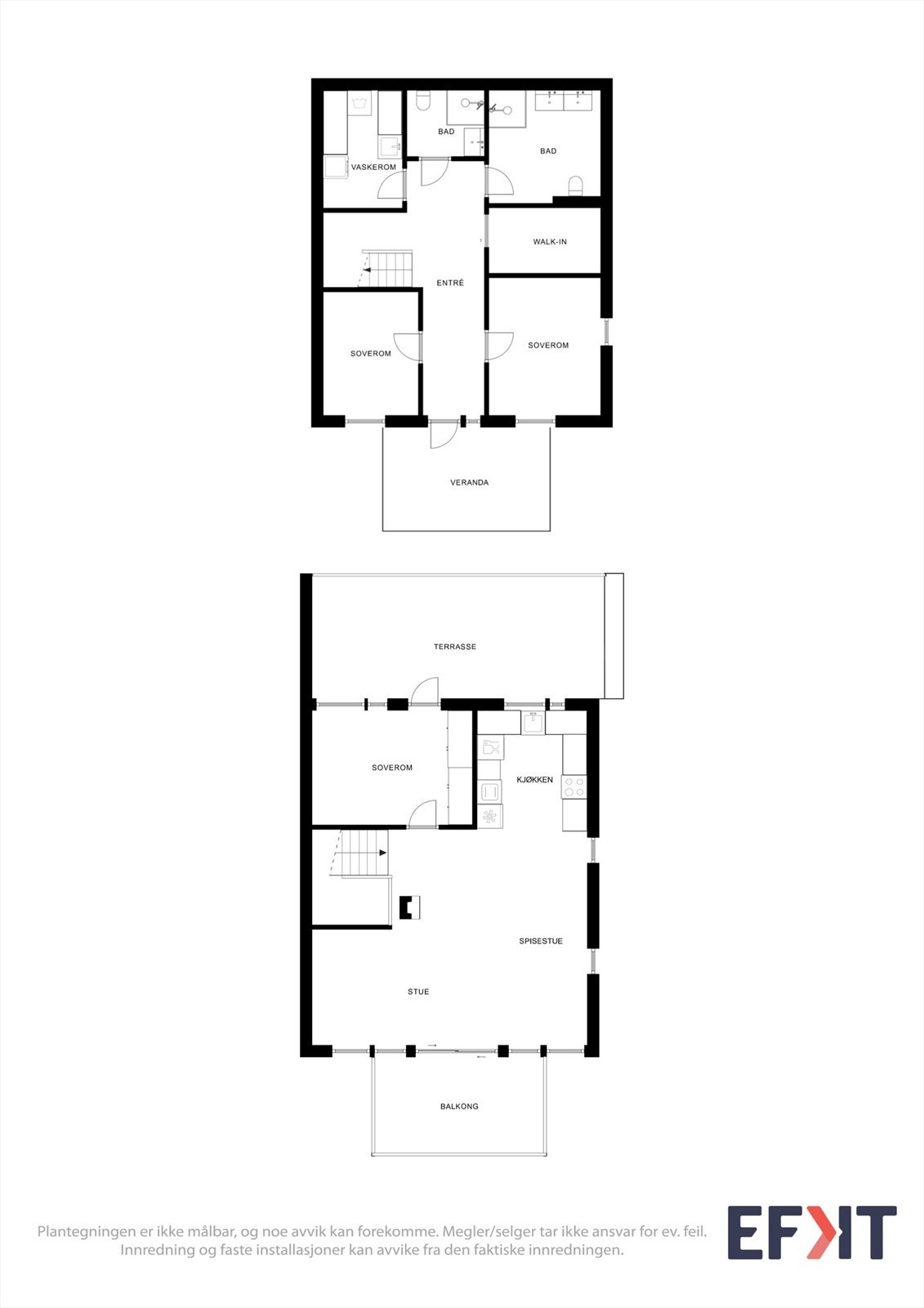 Plantegningene gir en god oversikt over boligens totale areal og romfordeling over to plan. Galleribilde