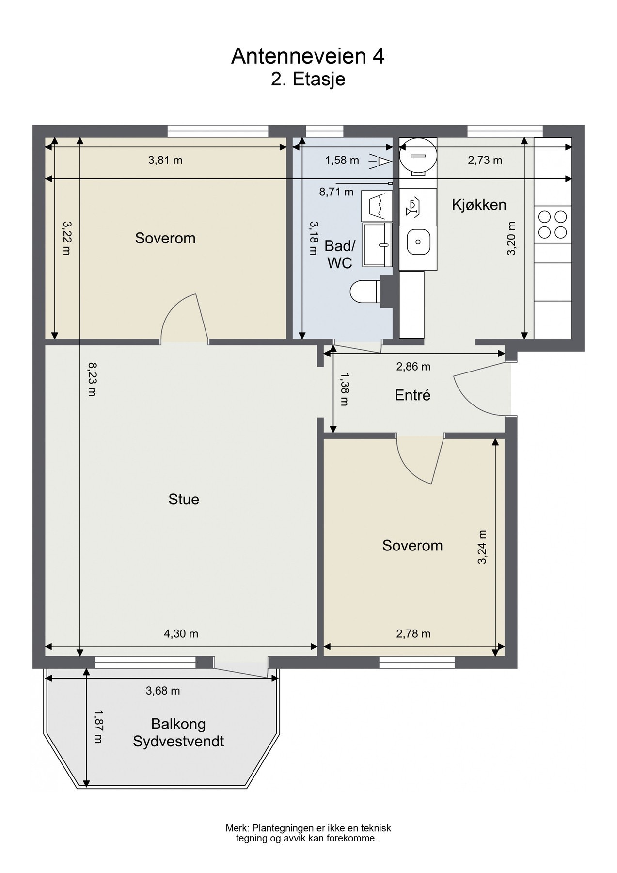 Vi starter med en titt på plantegningen slik at du får orientert deg i boligen. I tillegg til boligens innvendige areal, disponeres 3 stk. boder på totalt 9 kvm. Galleribilde