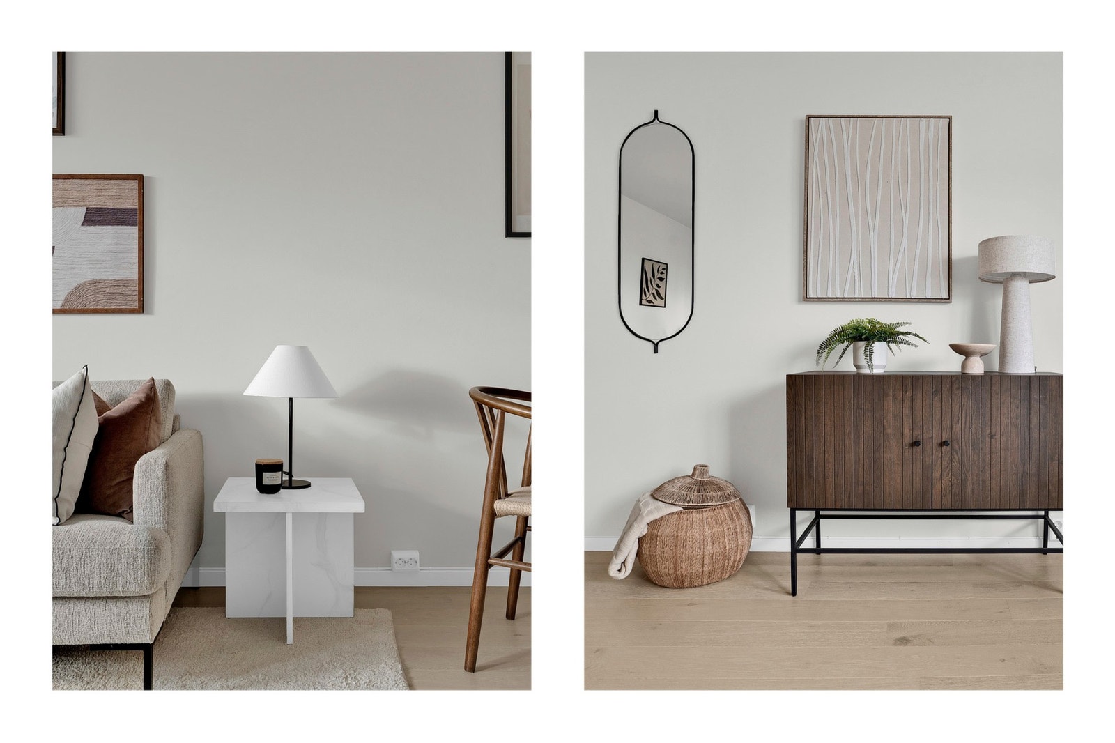 Slette vegger malt i en moderne og tidsriktig farge, kombinert med flott 1-stavs Pergo eikeparkett gir et hjem hva det trenger! Galleribilde