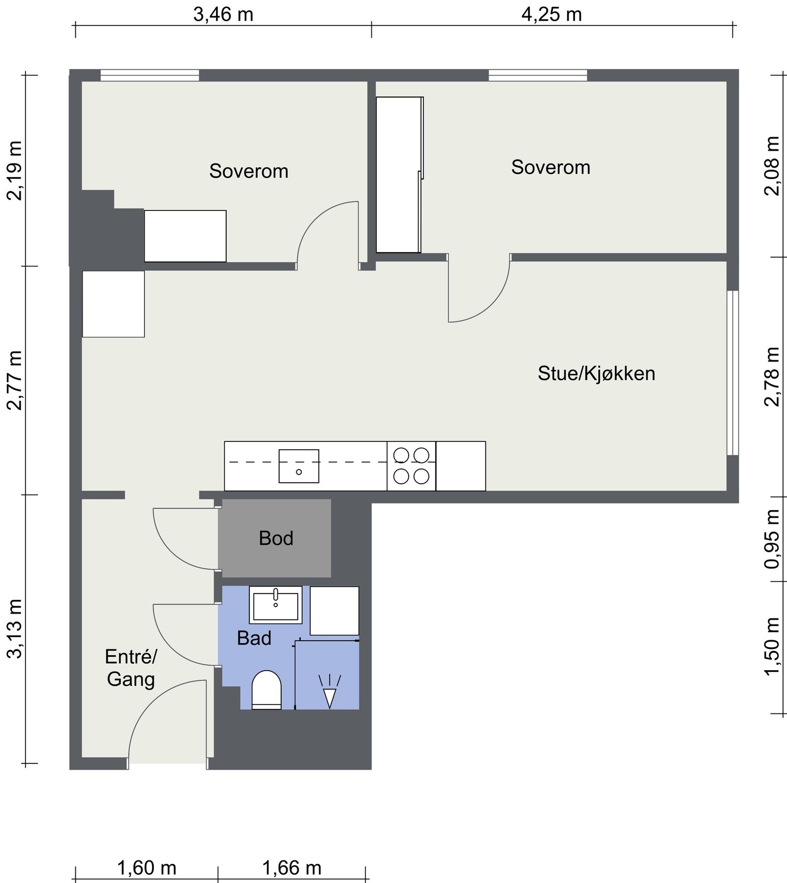 Det er flere som har flyttet kjøkkenet ut i stuen for å skape et ekstra soverom. Galleribilde