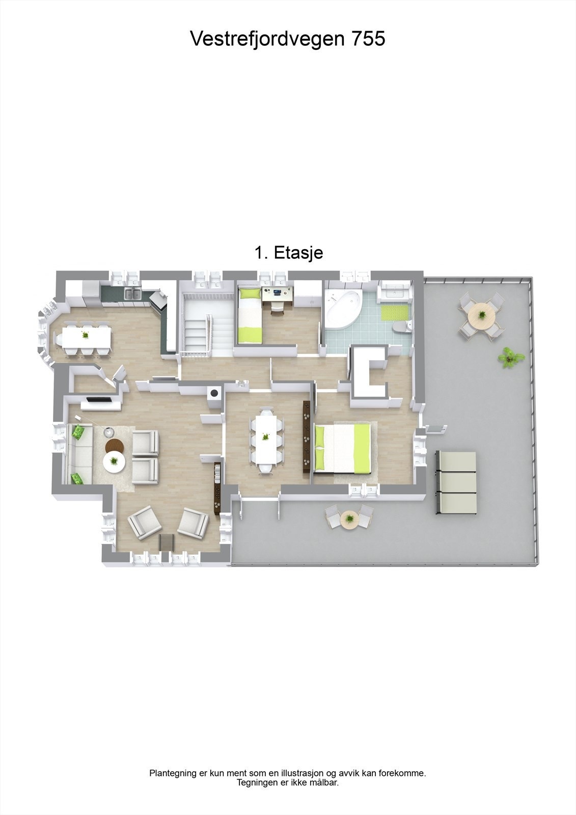 3 D plantegning 1. etasje Galleribilde