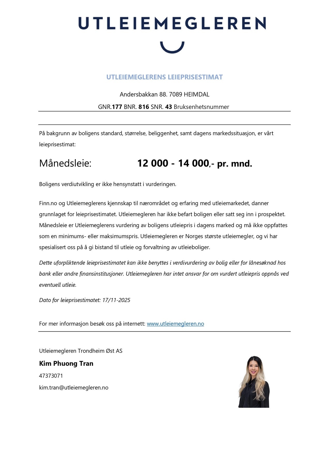 Leieprisestimat Galleribilde