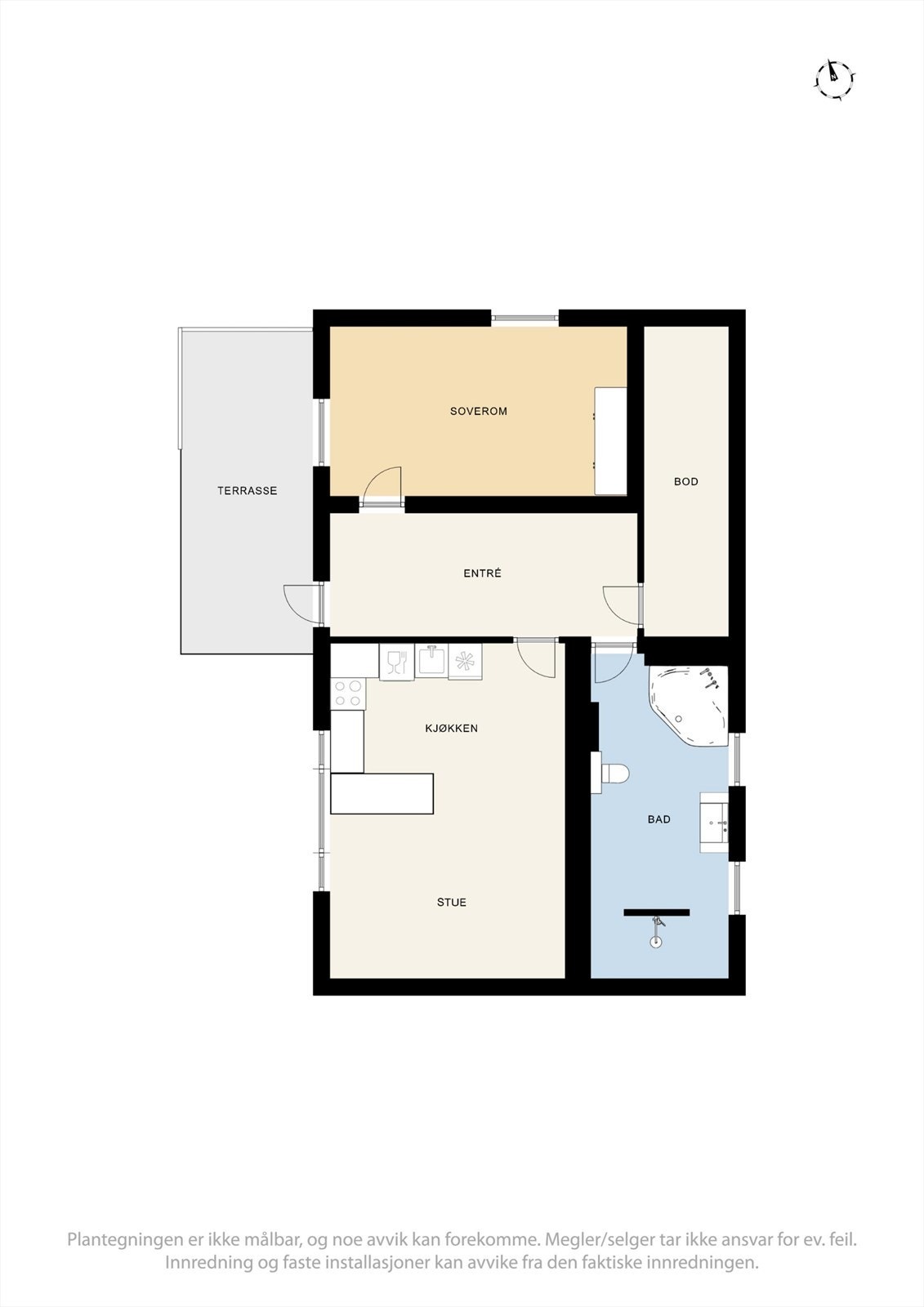 Vedlagte plantegninger gjenspeiler dagens planløsning slik den fremtår i dag og er i strid med godkjente byggetegninger/godkjent bruk. Se punkt "Ferdigattest/Brukstillatelse" i salgsoppgaven. Galleribilde