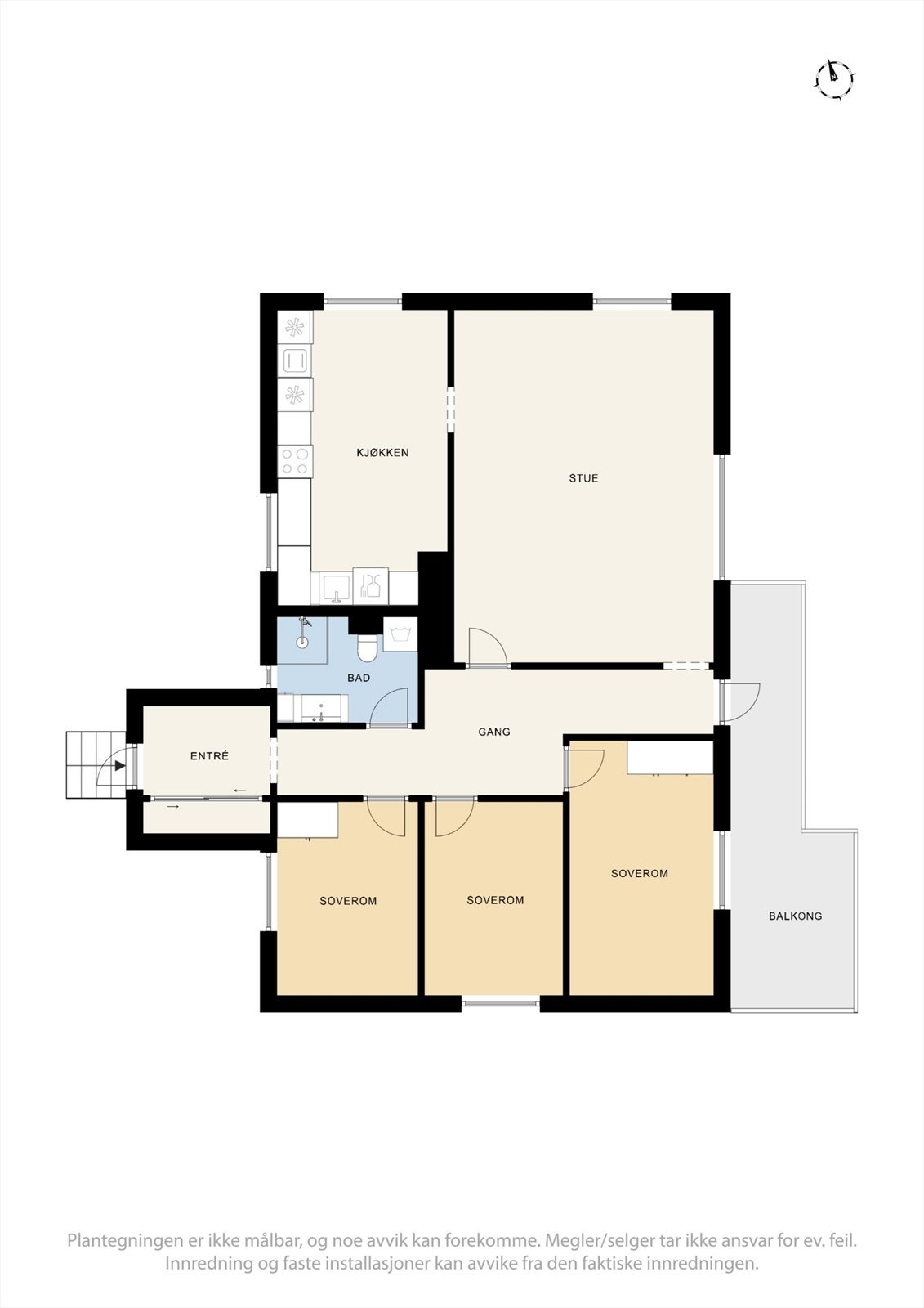 Vedlagte plantegninger gjenspeiler dagens planløsning slik den fremtår i dag og er i strid med godkjente byggetegninger/godkjent bruk. Se punkt "Ferdigattest/Brukstillatelse" i salgsoppgaven. Galleribilde