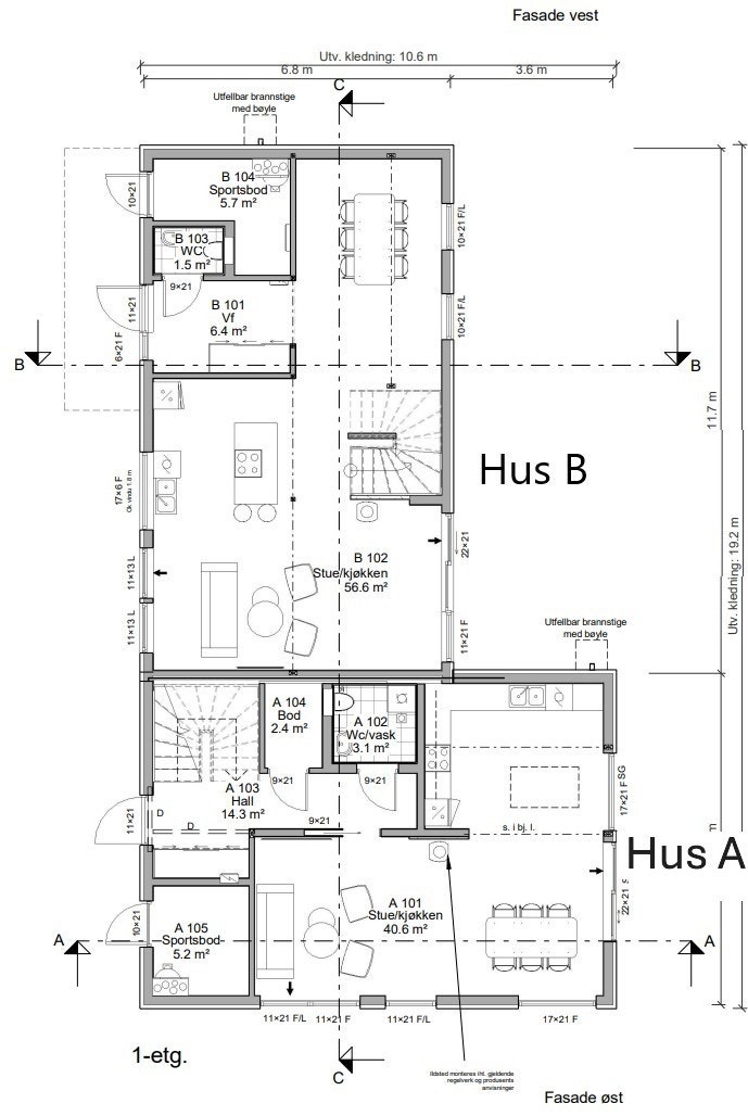 Plantegning hus A og B - 1. Etasje Galleribilde