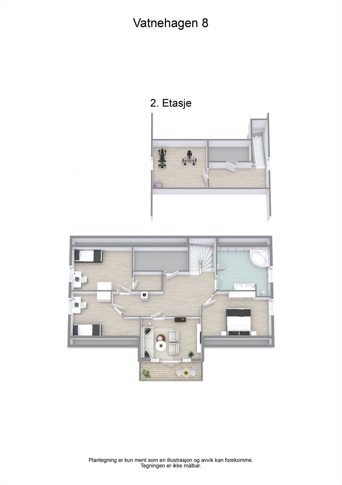 Plantegning 2. etasje - 3D Galleribilde
