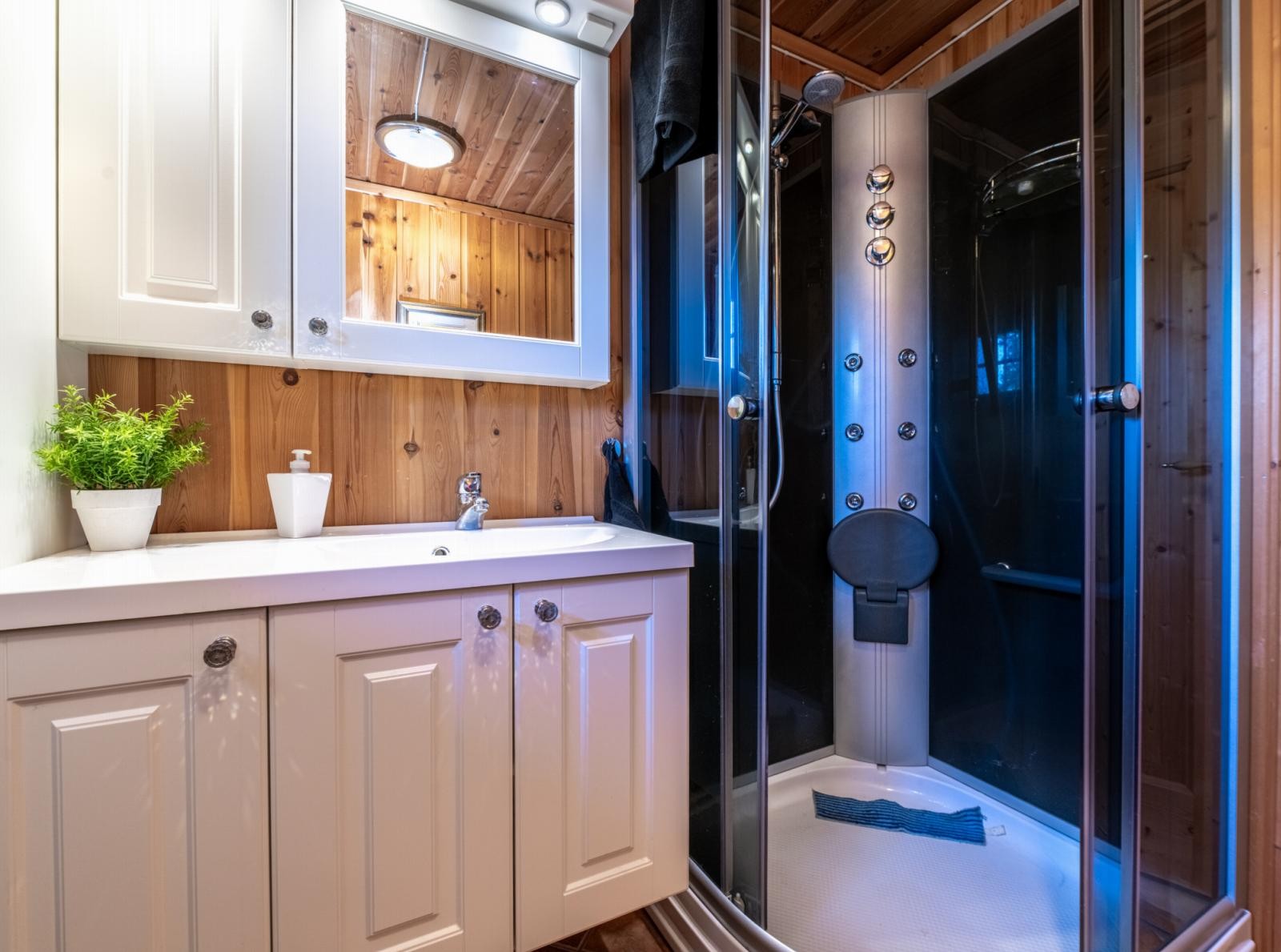 Bad med toalett, baderomsinnredning og dusj Galleribilde