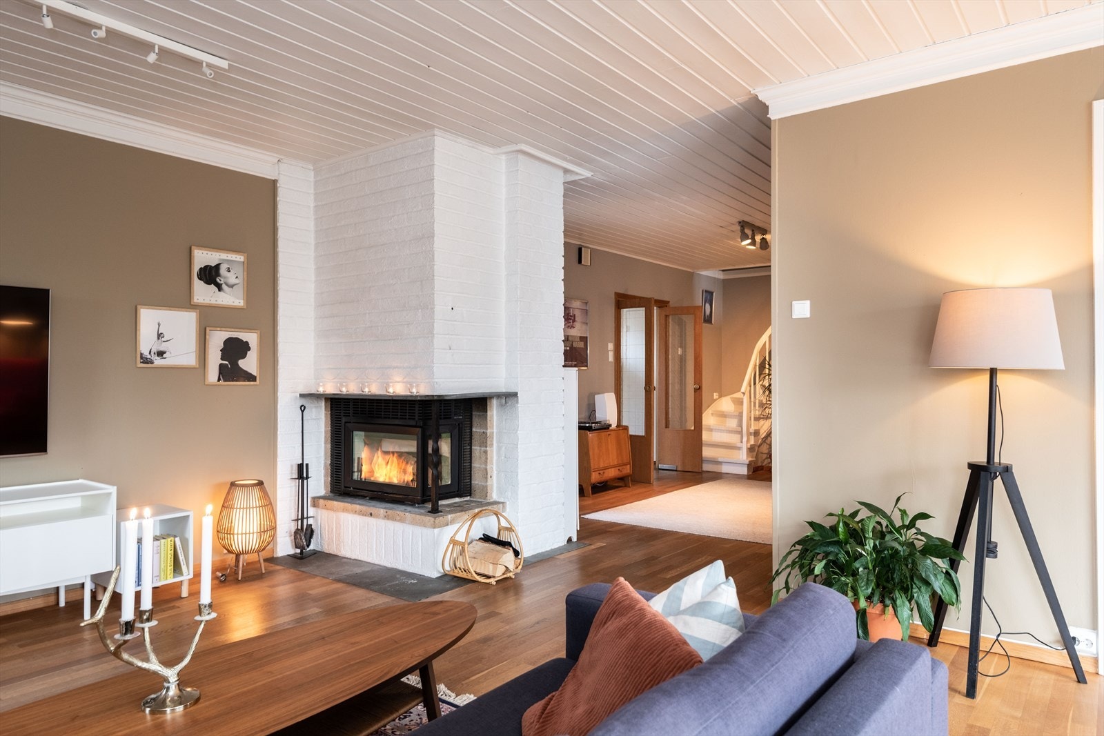 Klassisk peisovn mellom stue og bibliotek Galleribilde