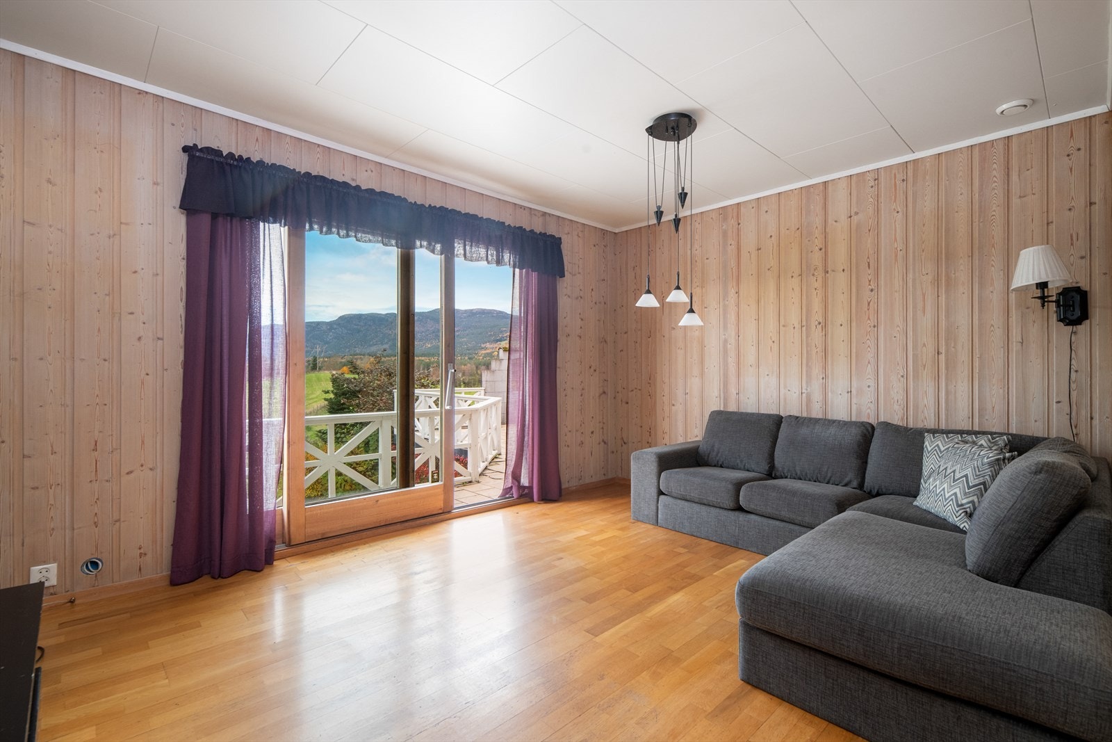 Ut fra tv-stue delen er det en stor og solrik terrasse med rekkverk, murt vegg og koselig utepeis. Galleribilde