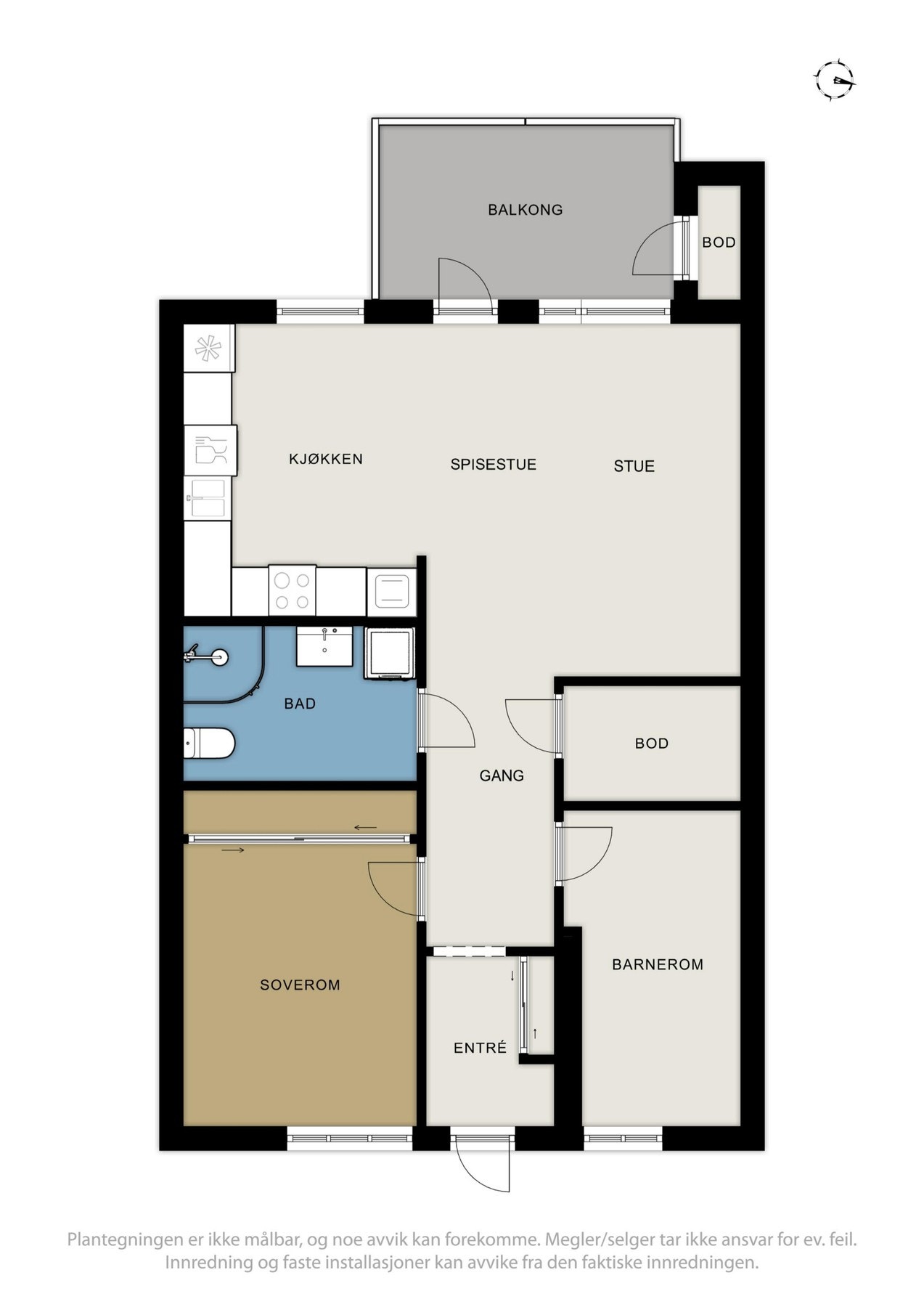 Plantegning 4.etasje. I tillegg er det parkering og bod i kjeller. Galleribilde