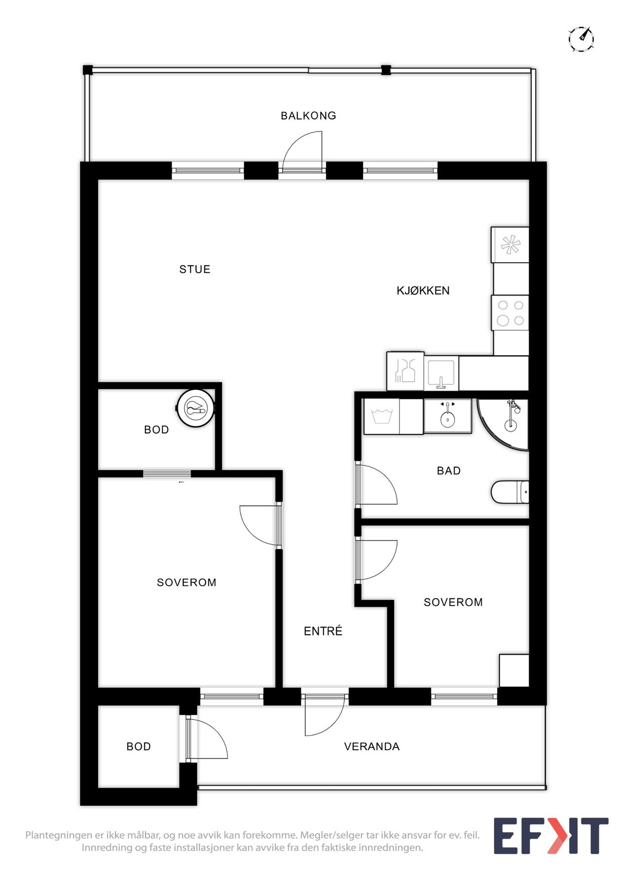 Plantegning som viser planløsningen over leiligheten. Galleribilde