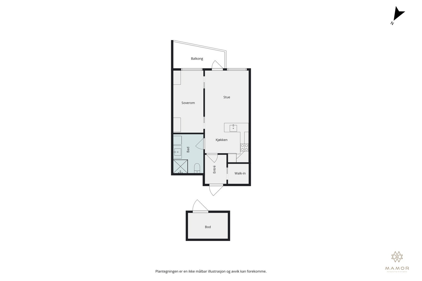 Plantegning - viser tilhørende bod som ligger like utenfor inngangsdøren Galleribilde