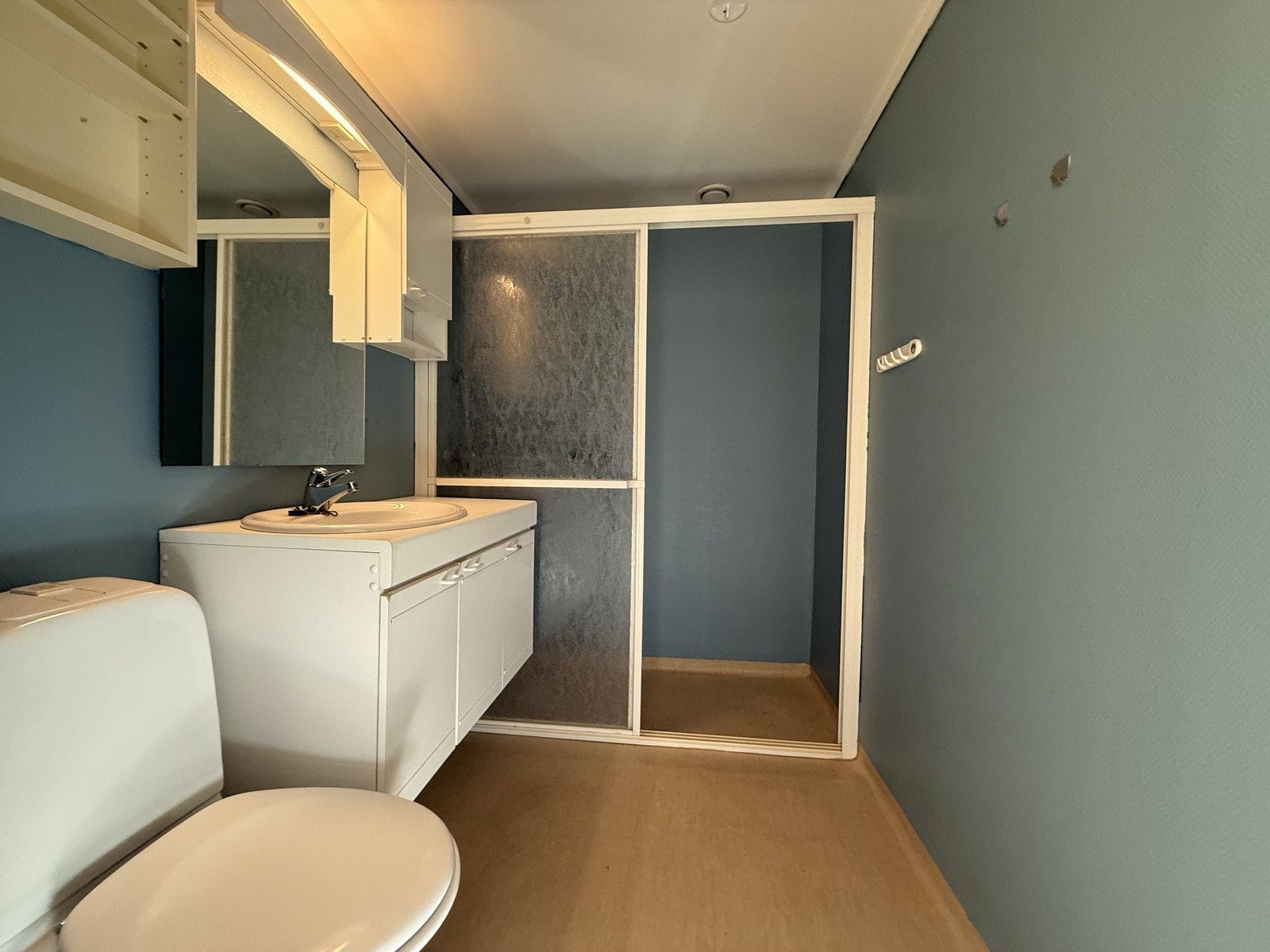 Bad med toalett, dusjsone og servant m/innredning. Galleribilde