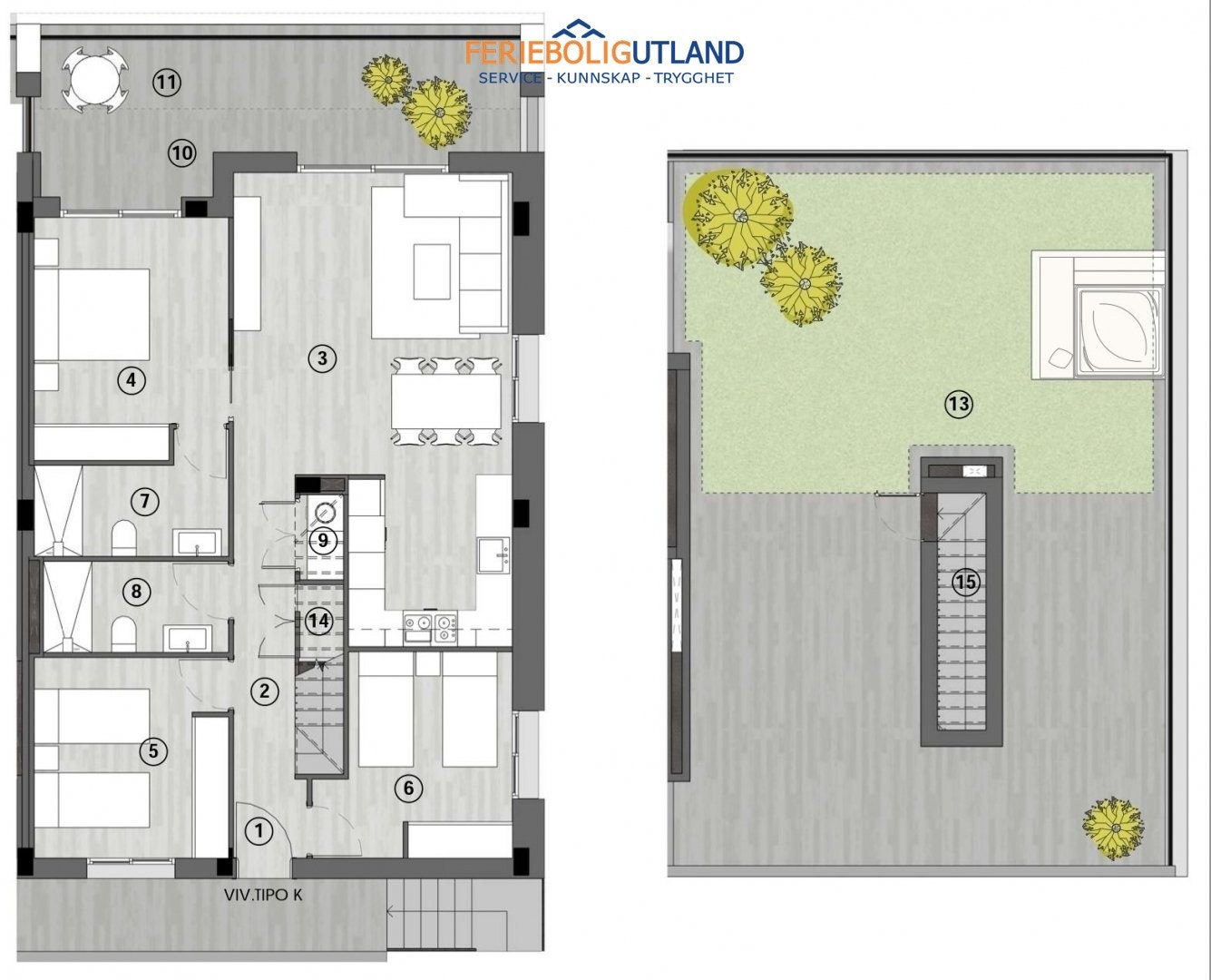 plantegning, penthouse, 3 soverom Galleribilde