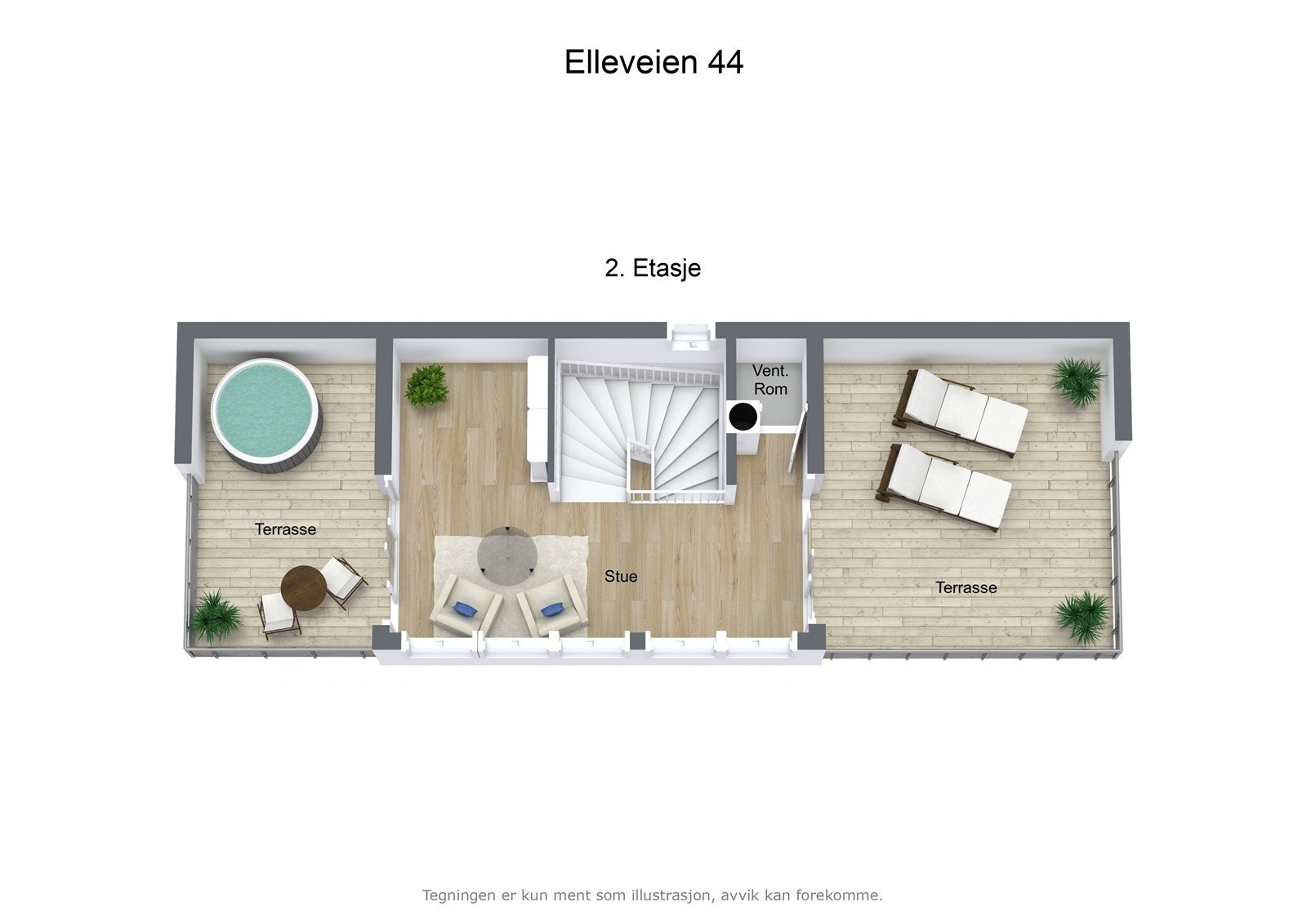 Illustrasjon 3D Elleveien 44 - 2. Etasje Galleribilde