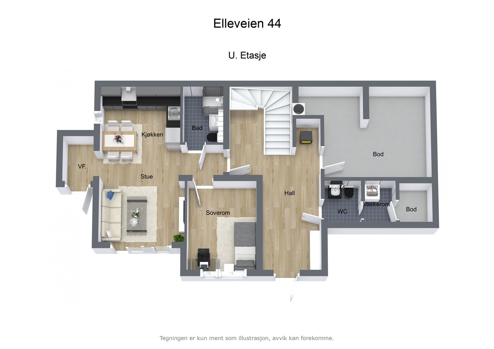 Illustrasjon 3D - Elleveien 44 -U. Etasje Galleribilde