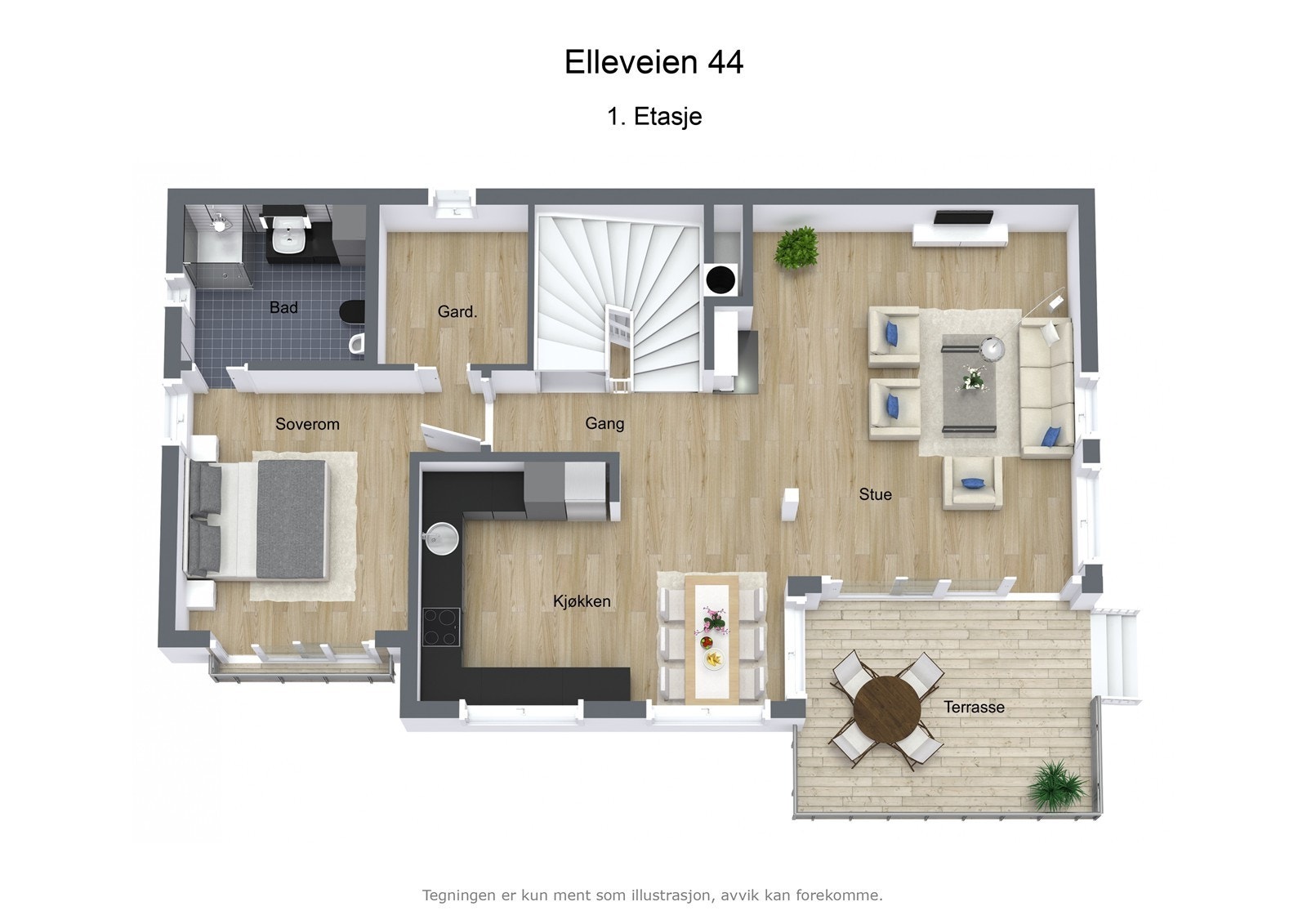 Illustrasjon 3D Elleveien 44 - 1. Etasje Galleribilde