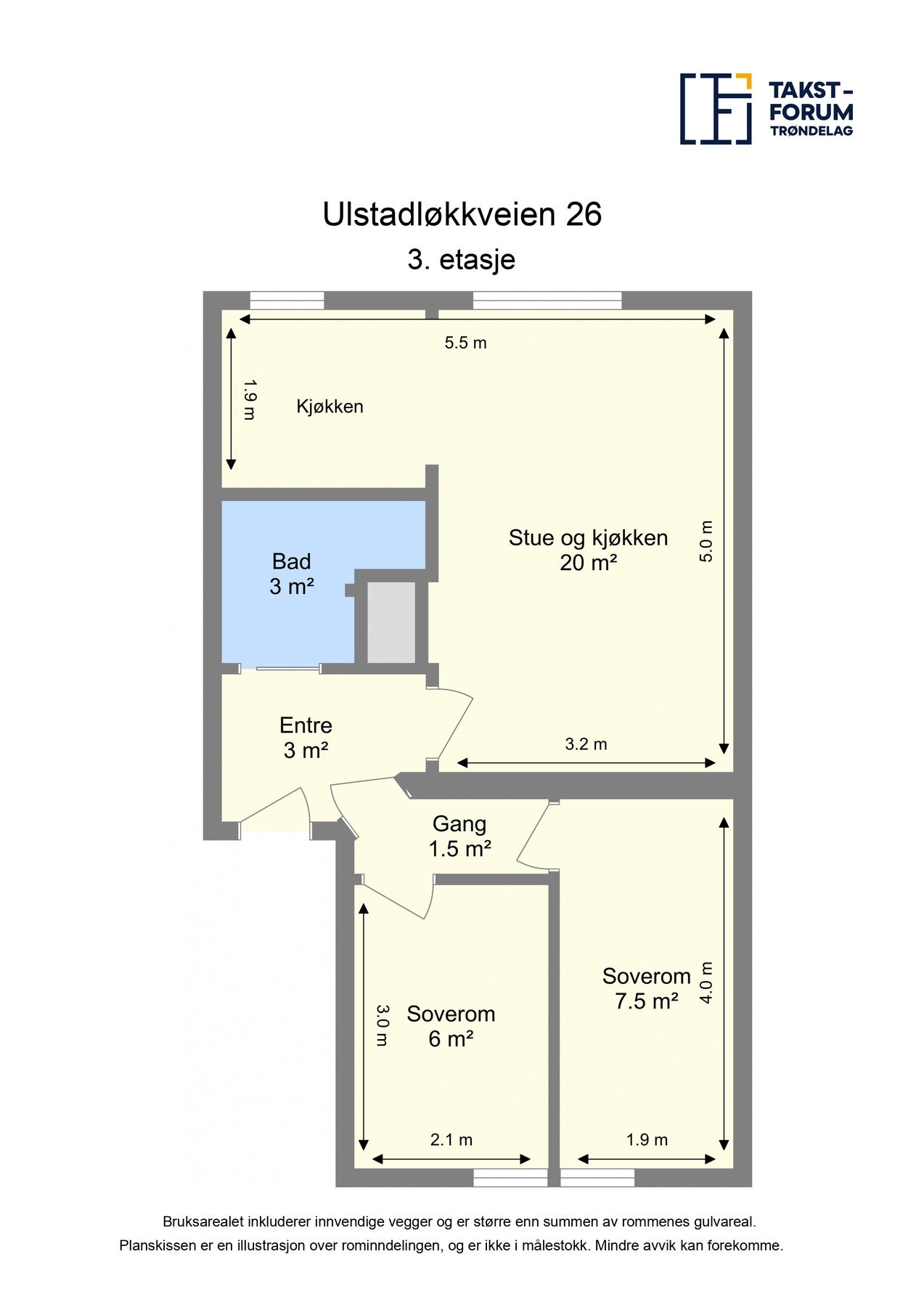 Målsatt planskisse med areal. Galleribilde