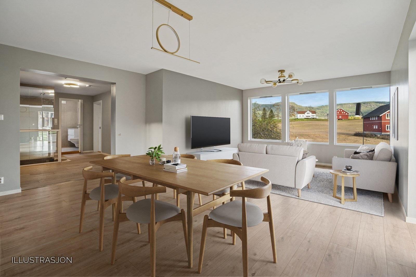 Stue med mye lyse og tidløse farger. Galleribilde