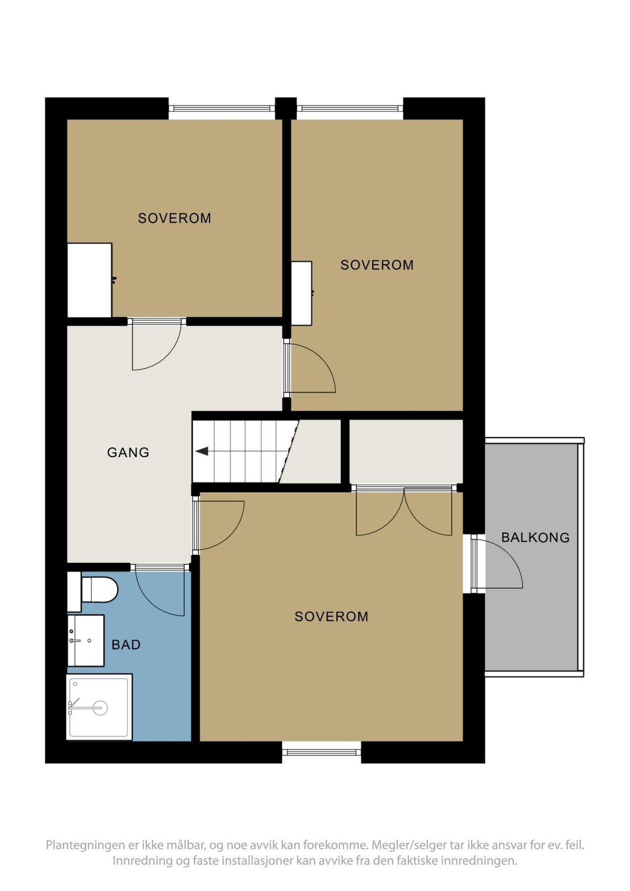 I boligens andre etasje finner du bad og 3 soverom Galleribilde