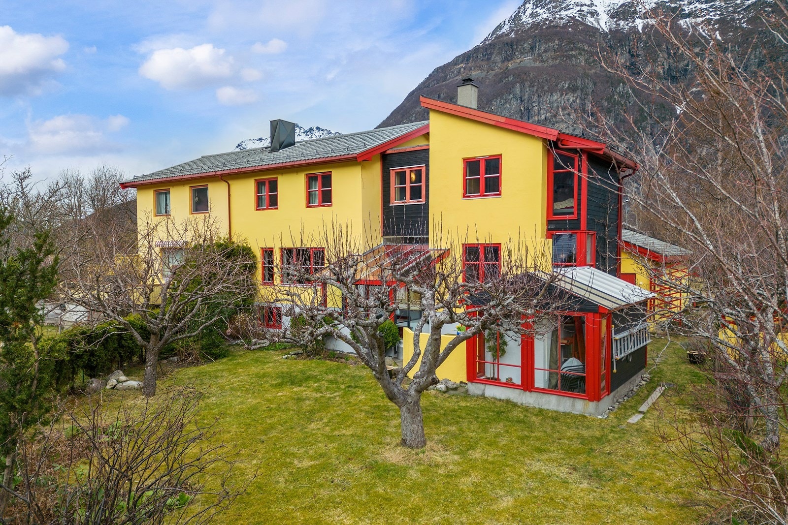 Pent opparbeidet hage med bærbusker og fruktrær. Galleribilde