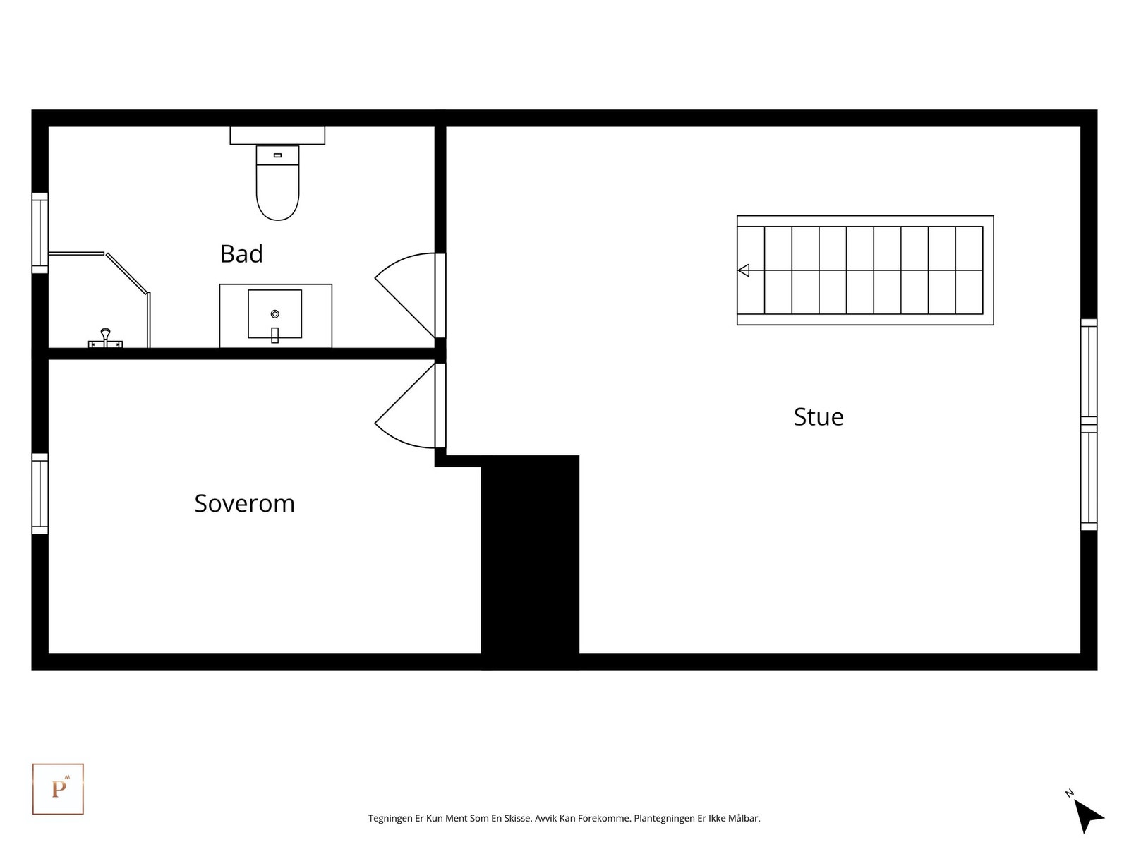 Planløsning 2.etasje (ingen av rommene i 2.etg er ikke godkjent for varig opphold - søknad om bruksendring er sendt kommunen) Galleribilde