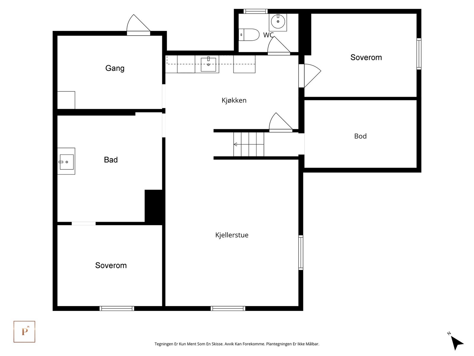 Planløsning kjeller - (ingen av rommene i kjeller er ikke godkjent for varig opphold - søknad om bruksendring er sendt kommunen) Galleribilde