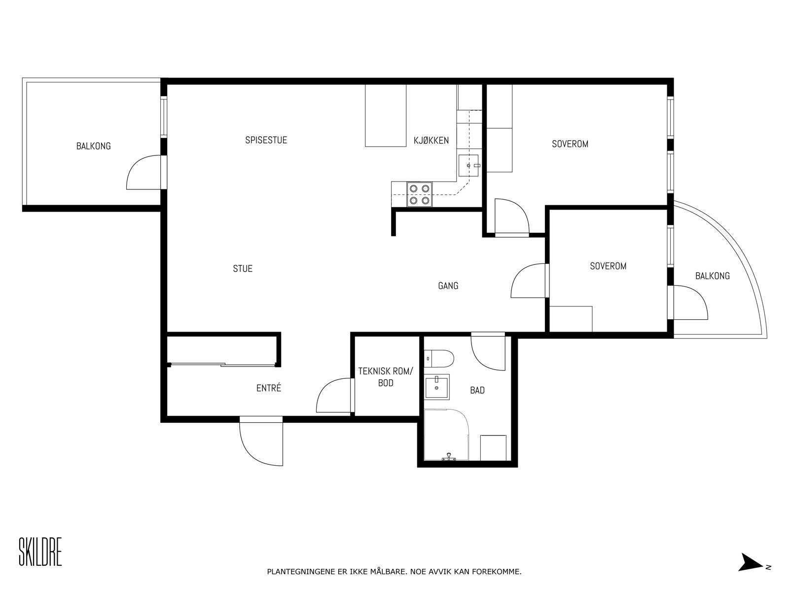 Leiligheten inneholder: Entré, stue/kjøkken, bad/vaskerom, 2 soverom og bod. Galleribilde