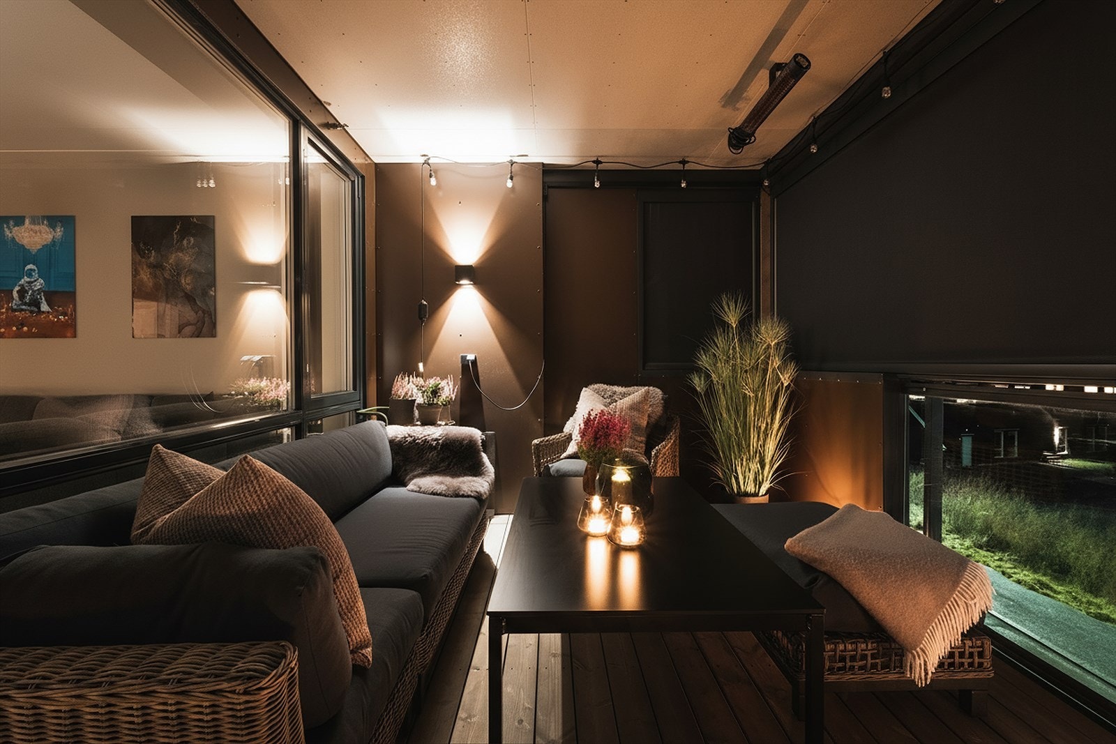 Balkongen kan lukkes, og er utstyrt med strømuttak og varmelampe. Galleribilde