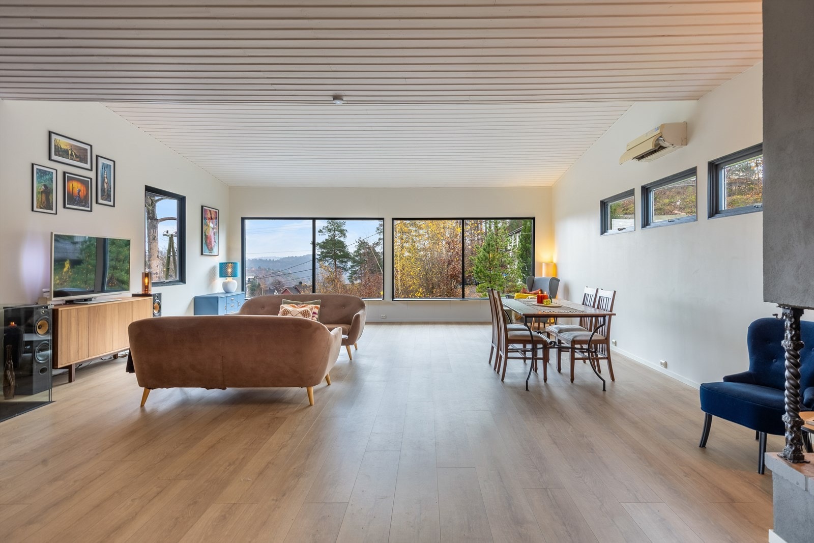 Stue med peis og varmepumpe Galleribilde