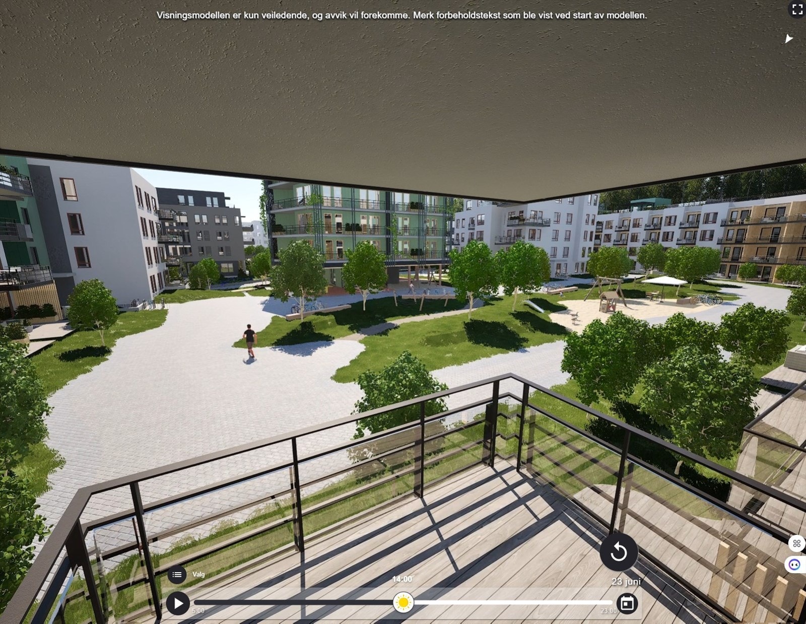 Utsyn fra ca. 6,5 sydvendt balkong i 2. etg. Galleribilde