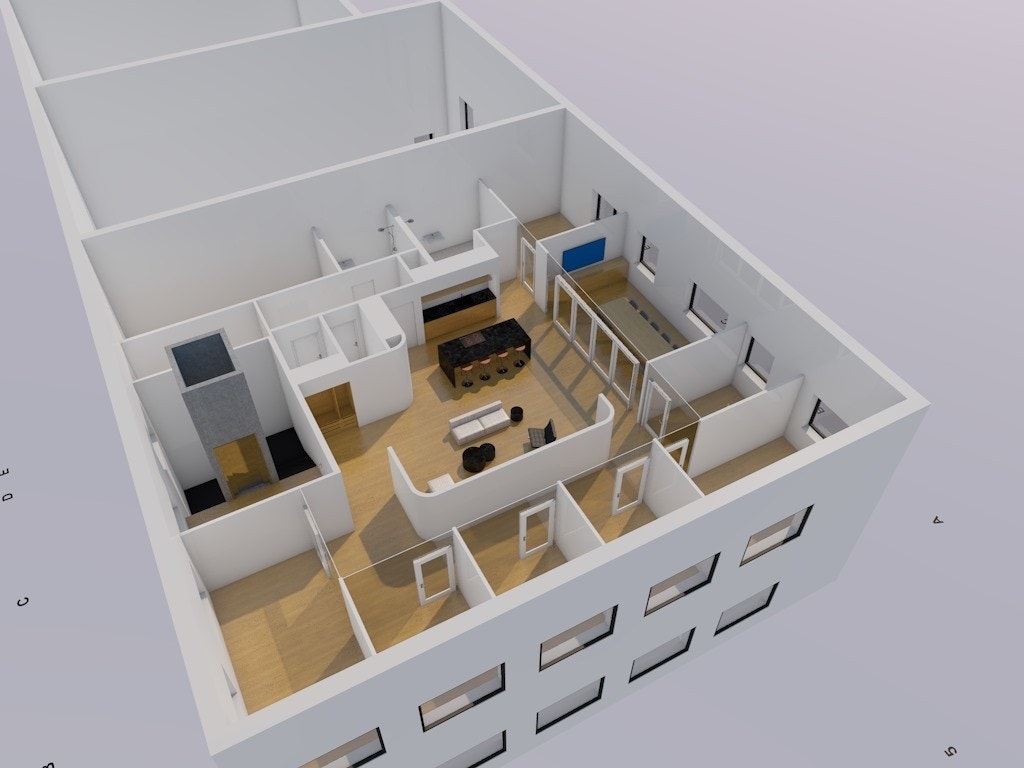 Forslag til innredning av 2. etasje er tilgjengelig for å visualisere potensialet. Galleribilde