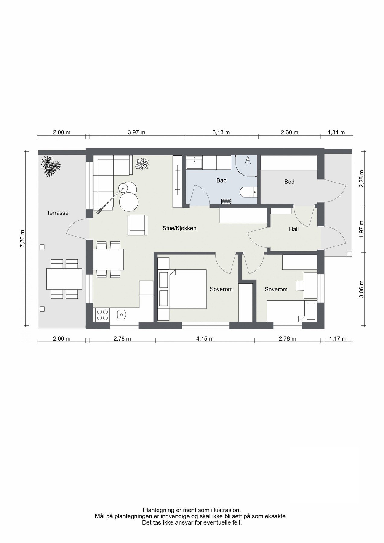 NB! Planløsningen er speilvendt av denne plantegning Galleribilde