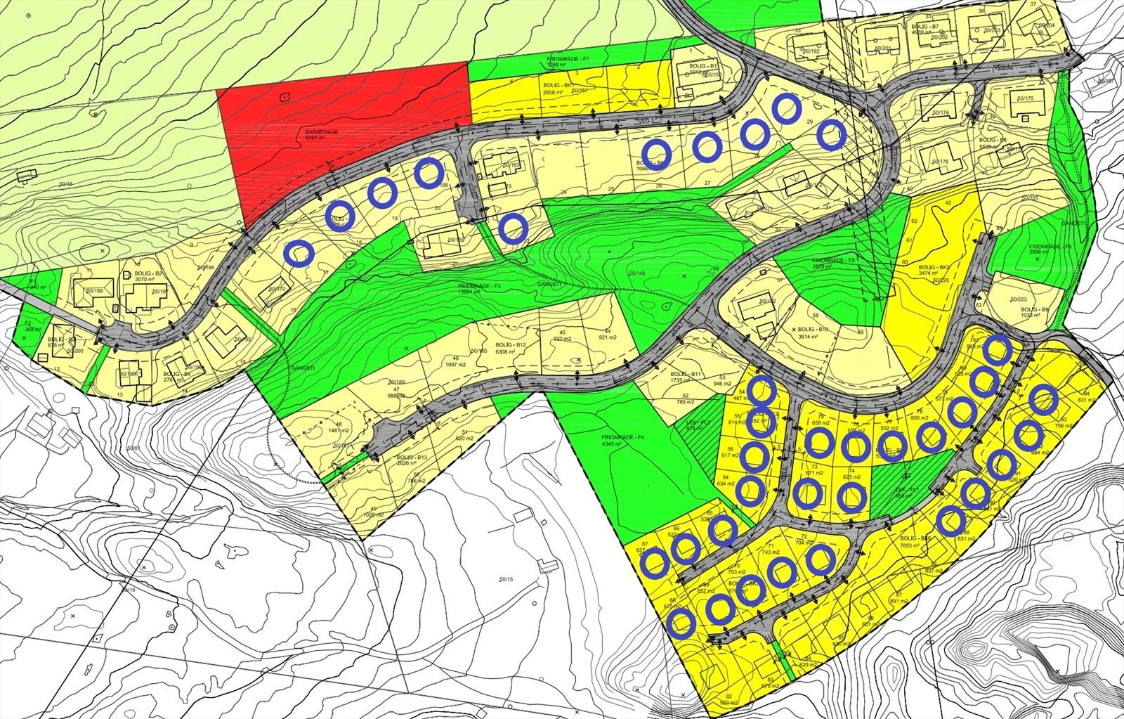 Regkart med markerte tomter Galleribilde