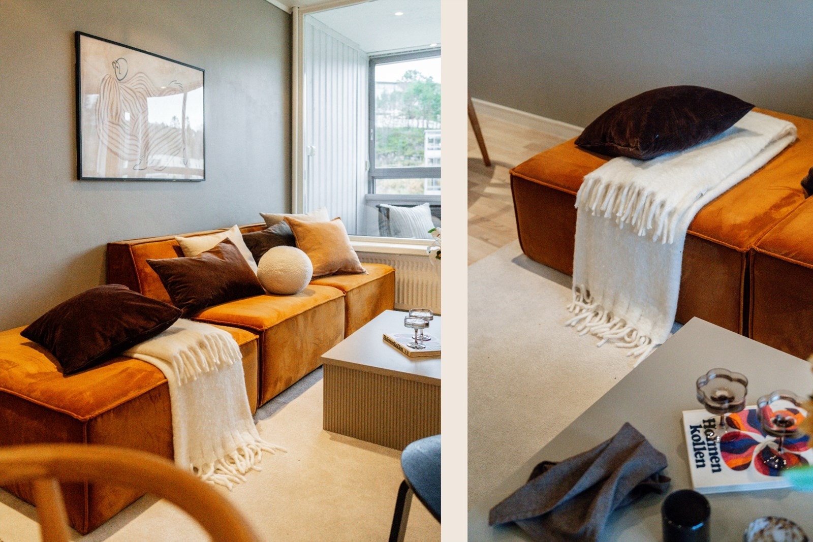 Den lune, tidsriktige veggfargen kombinert med et flott laminatgulv gir rommet en behagelig atmosfære. Galleribilde