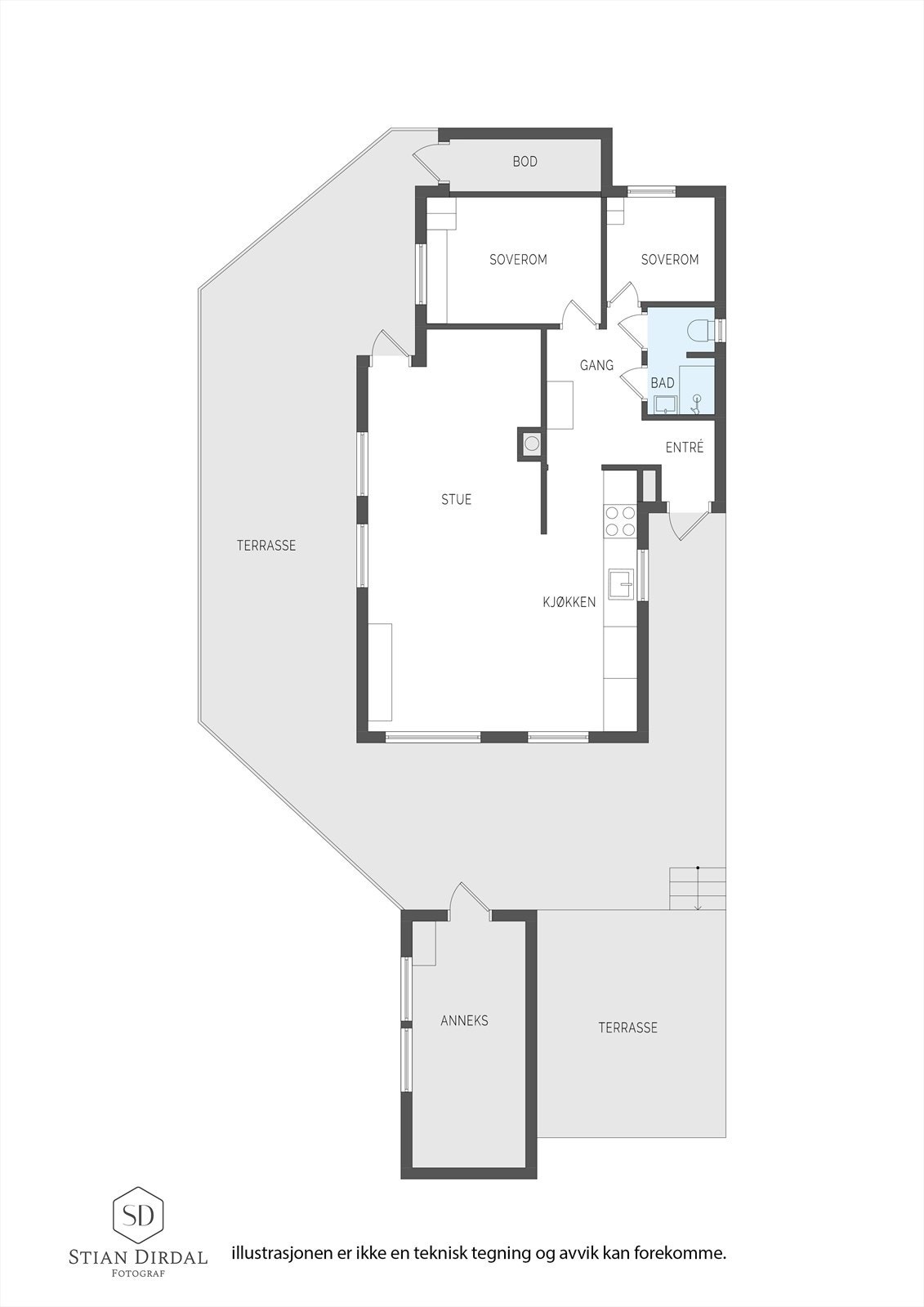 Store uterom for kos hele året. Alt på ett plan. Galleribilde