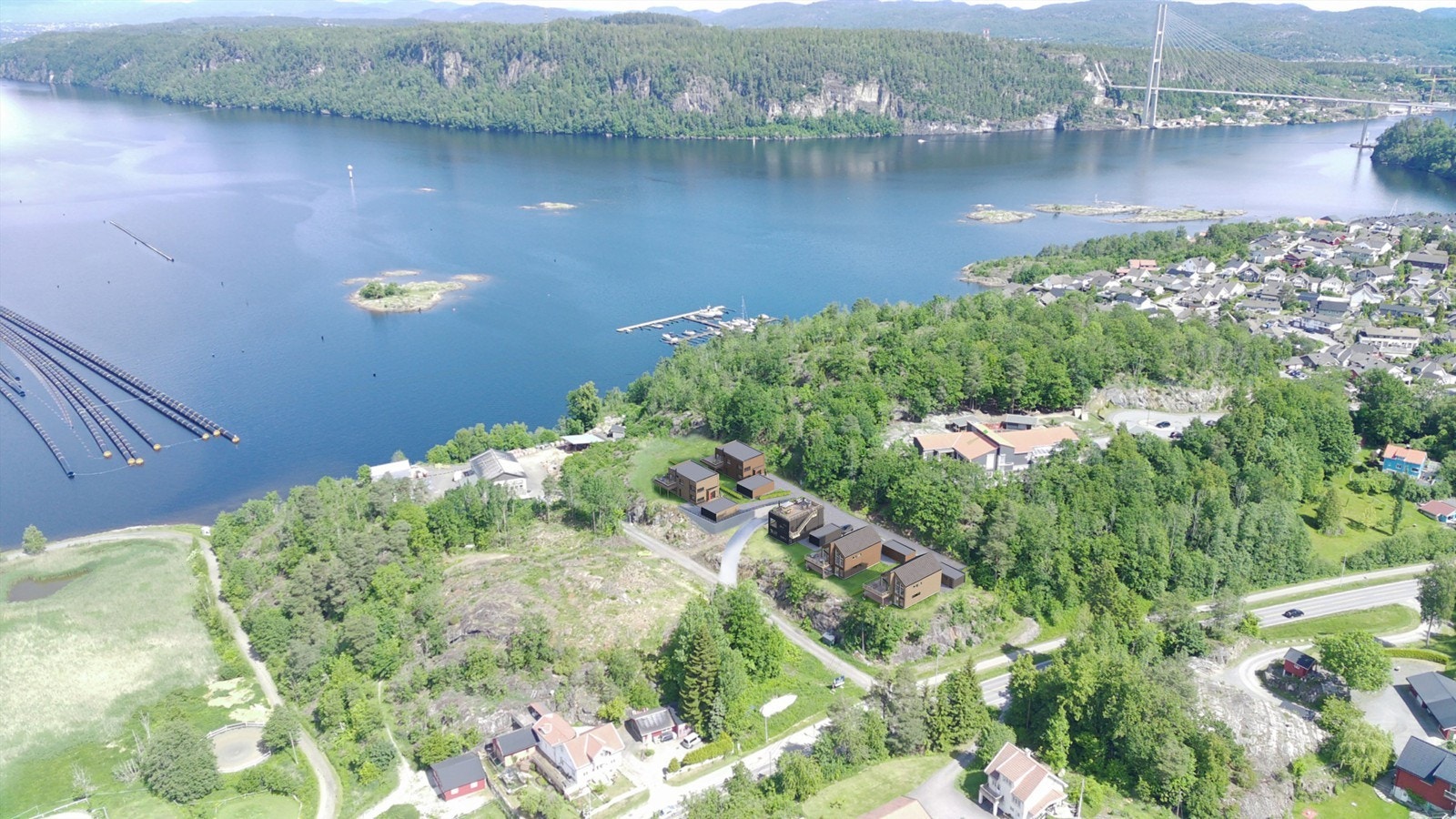 Illustrasjoner utarbeidet ev nåværende eier som viser planlagt plassering av boliger. Galleribilde