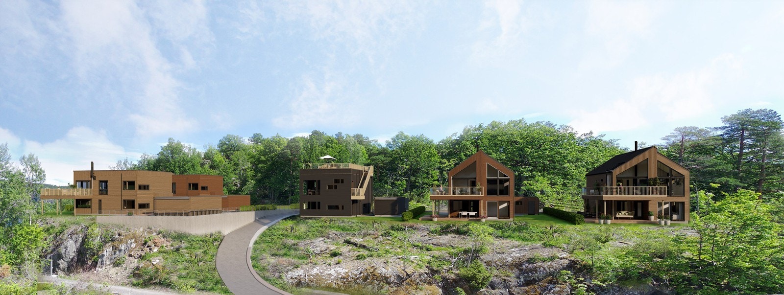 Illustrasjoner utarbeidet ev nåværende eier som viser planlagt plassering av boliger. Galleribilde