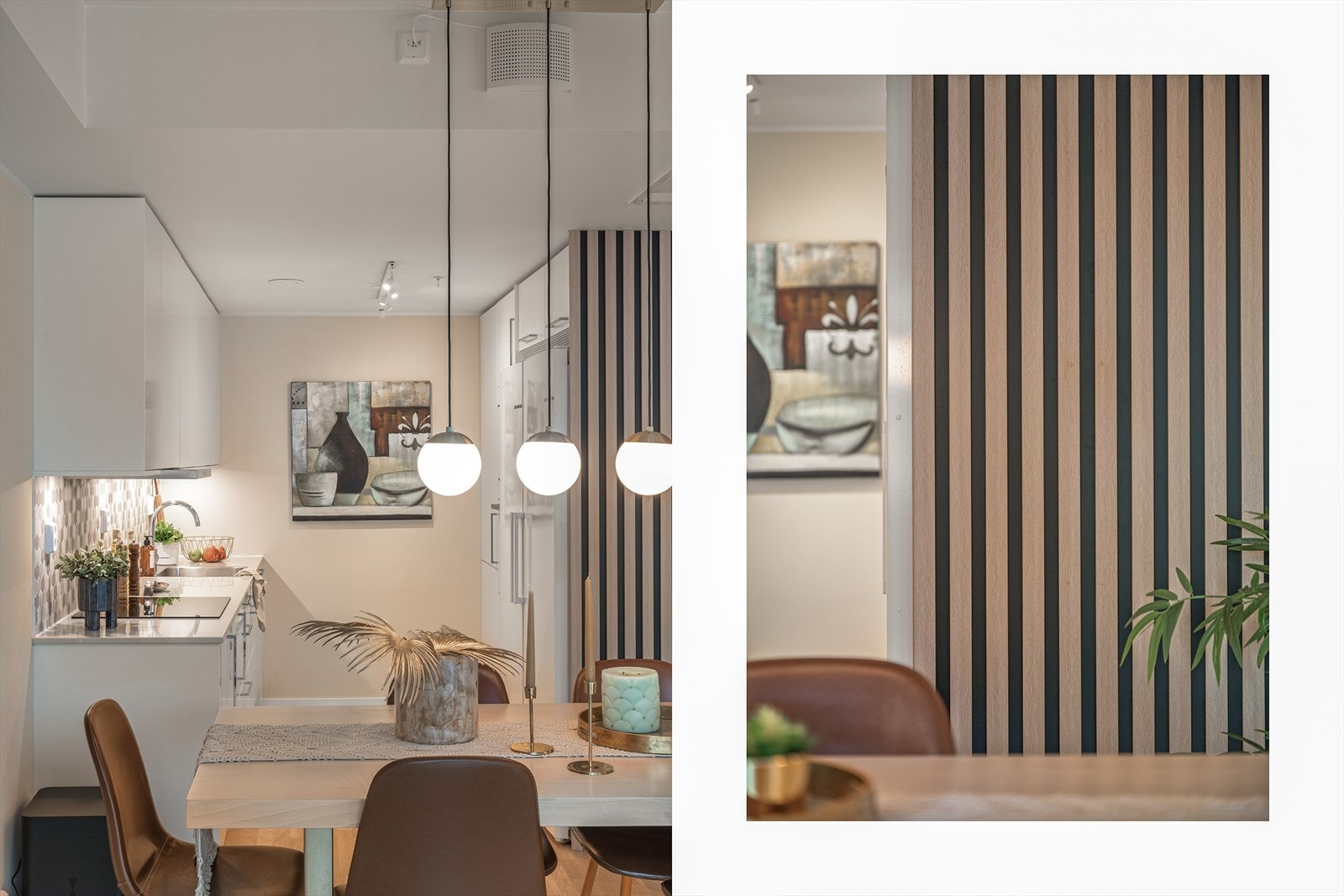 - I åpen løsning mot stuedelen, men likevel i en egen sone finner du leilighetens moderne kjøkkendel - Galleribilde