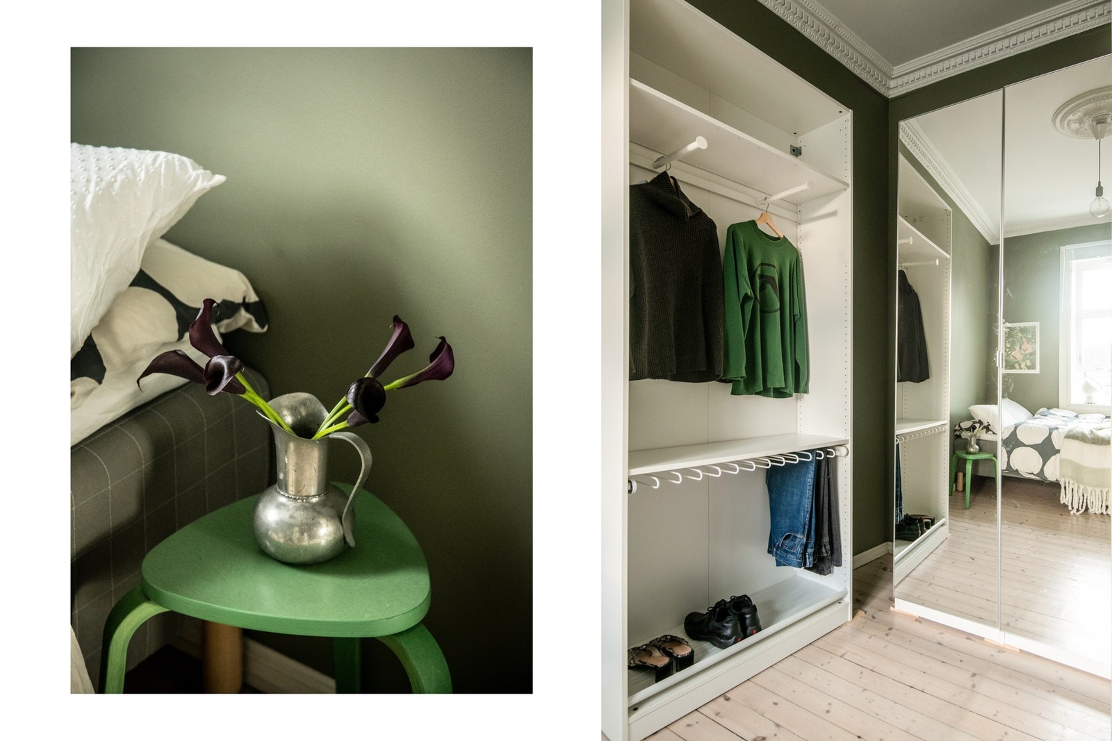 Det originale tregulvet, som går igjen i hele boligen, tilfører varme og et harmonisk helhetsuttrykk. Galleribilde