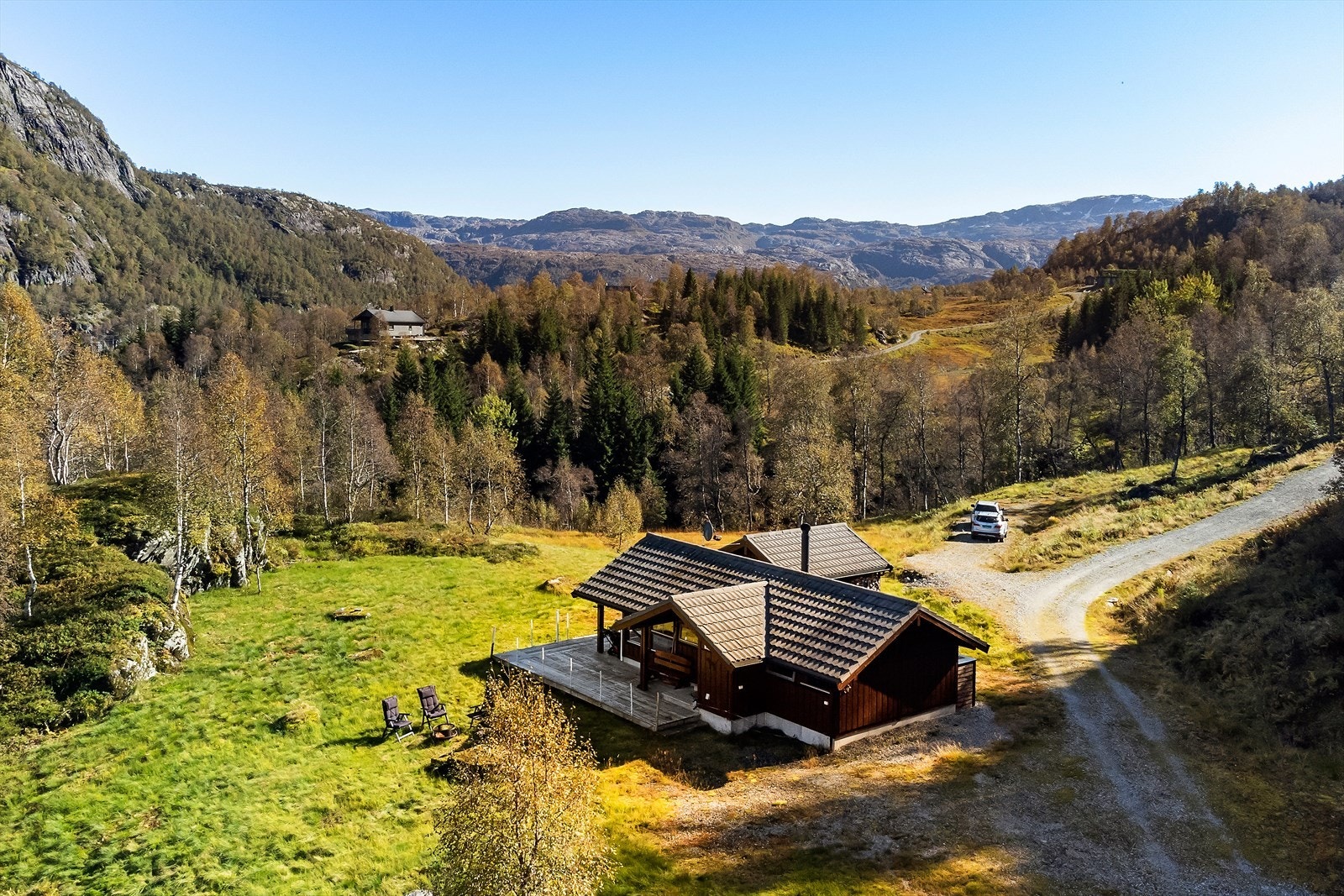 Oversikt. Parkering inntil hytteveggen Galleribilde