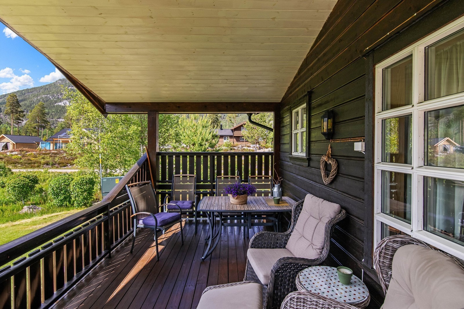 Utgang til overbygget terrasse fra stue/kjøkken Galleribilde