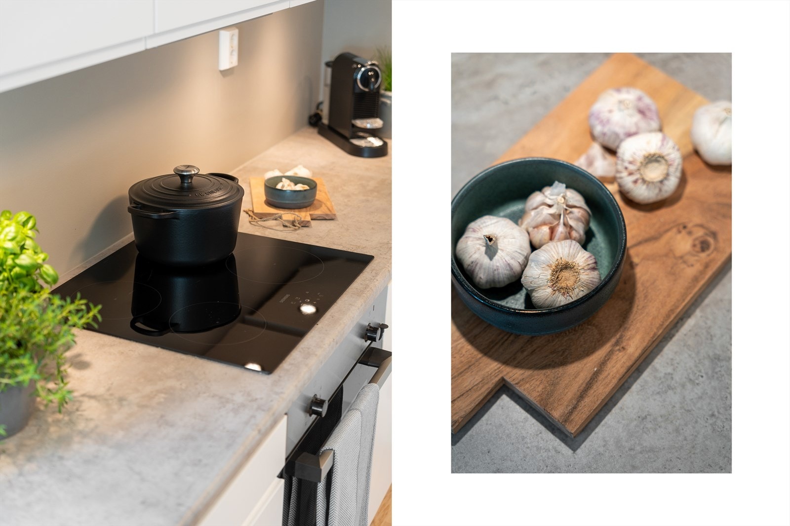 Kjøkkenet er utstyrt med integrerte hvitevarer i form av stekeovn, koketopp, oppvaskmaskin og kjøl/frys. Galleribilde