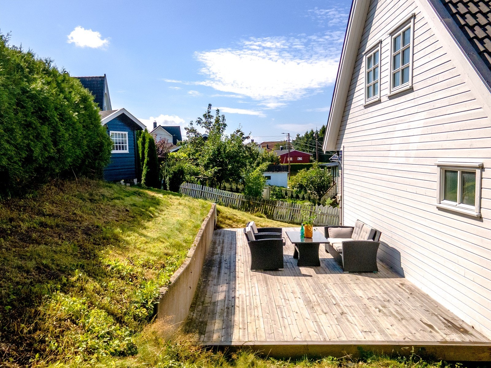 Eiendommen er plassert i en åsside, med tomt som heller fra øst mot vest, og har solforhold helt til den går ned bak åsene om kvelden. Galleribilde