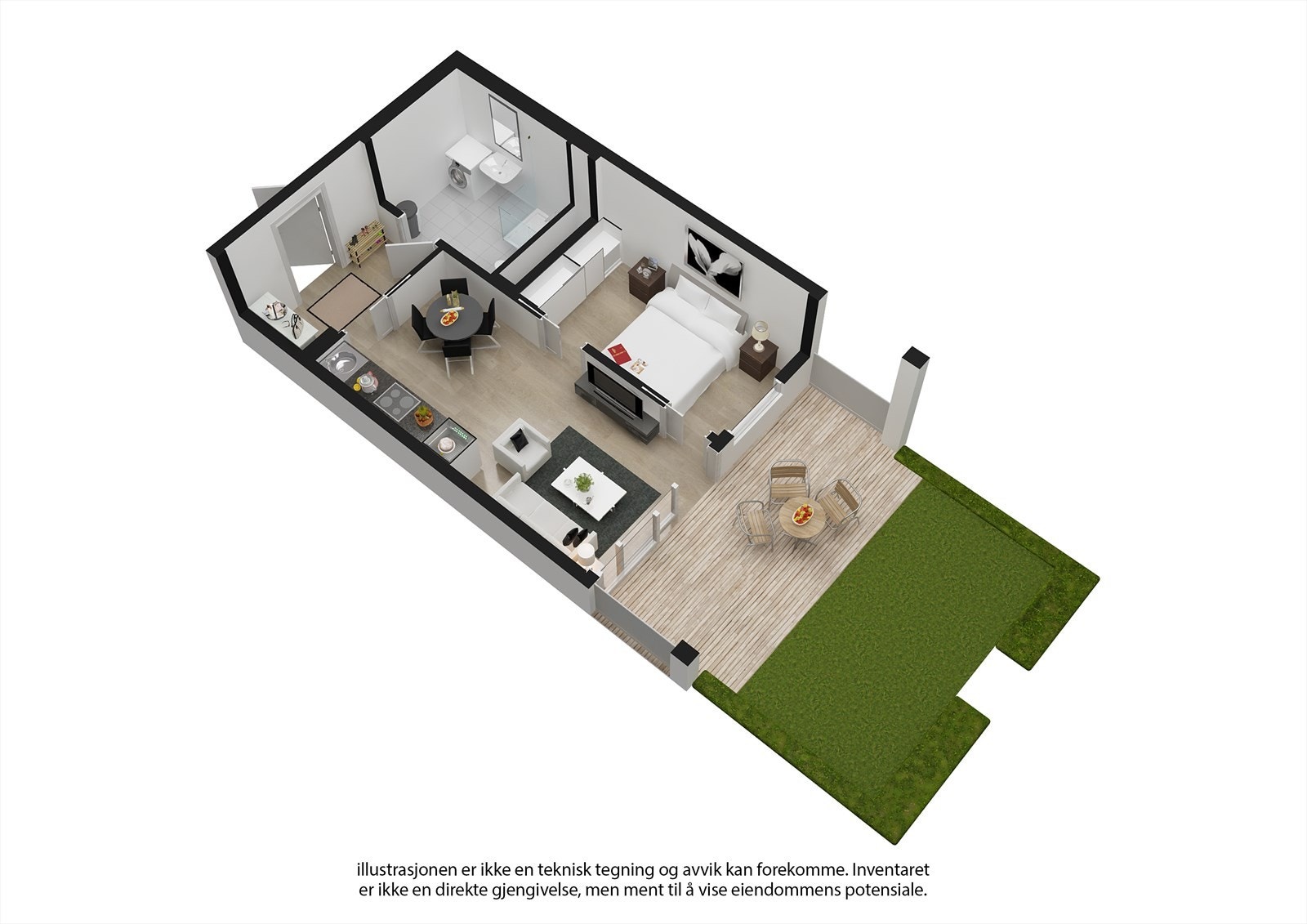 Se nyttige lenker: Illustrasjon av solforhold/utsikt, samt info interiør. Det er satt av plass til garderobe på soverom. Galleribilde