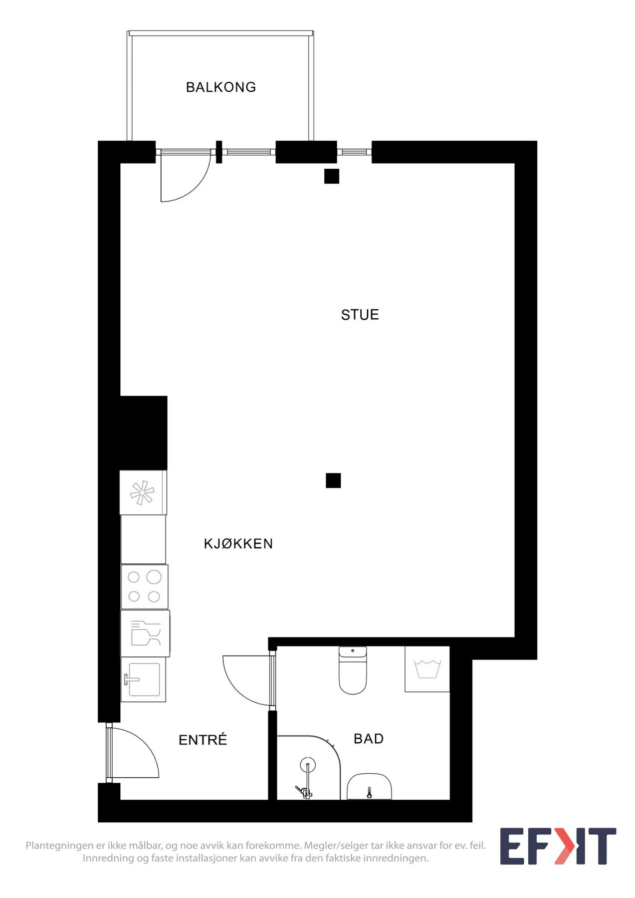 Plantegning som viser planløsningen over leiligheten. Galleribilde
